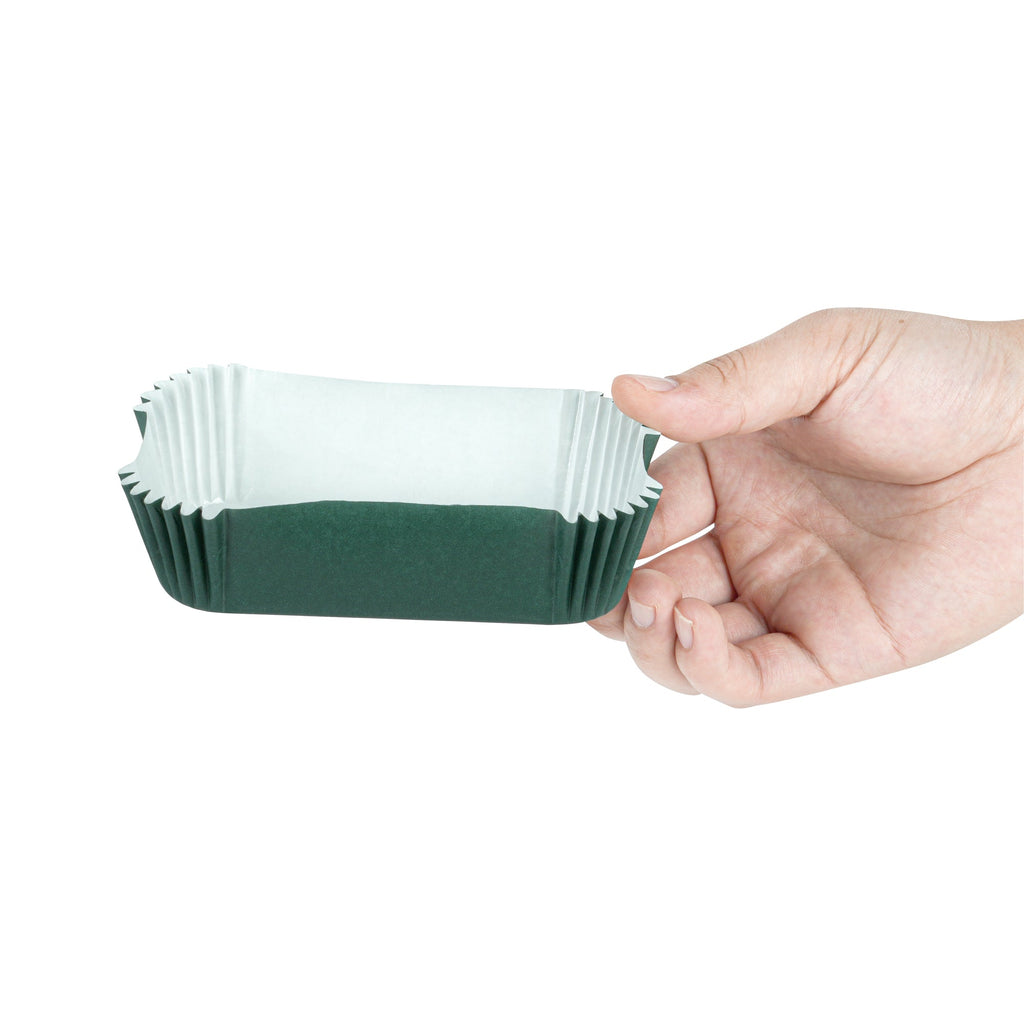 Panificio 5 oz Elliptical Forest Green Paper Large Baking Cup - Ridged - 4 1/2" x 2 1/2" x 1 1/4" - 200 count box