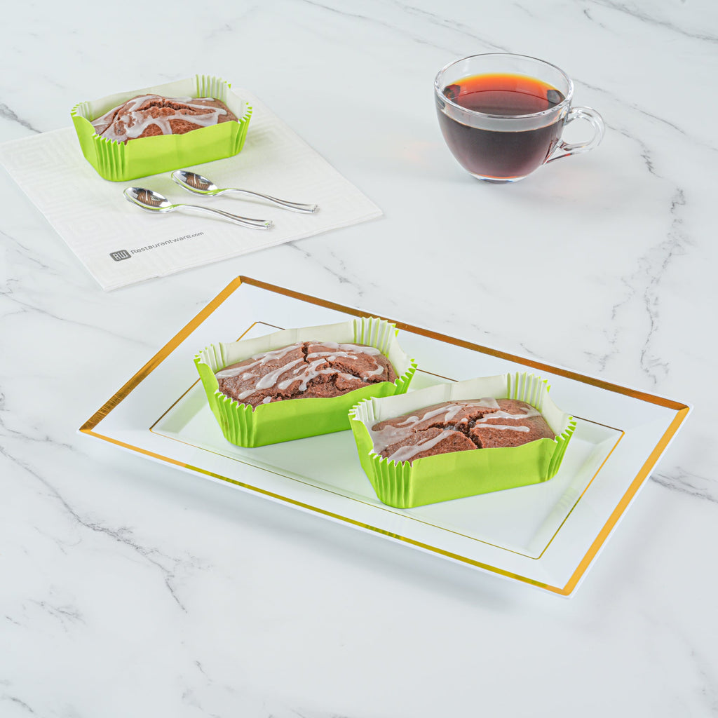 Panificio 5 oz Elliptical Eco Green Paper Large Baking Cup - Ridged - 4 1/2" x 2 1/2" x 1 1/4" - 200 count box