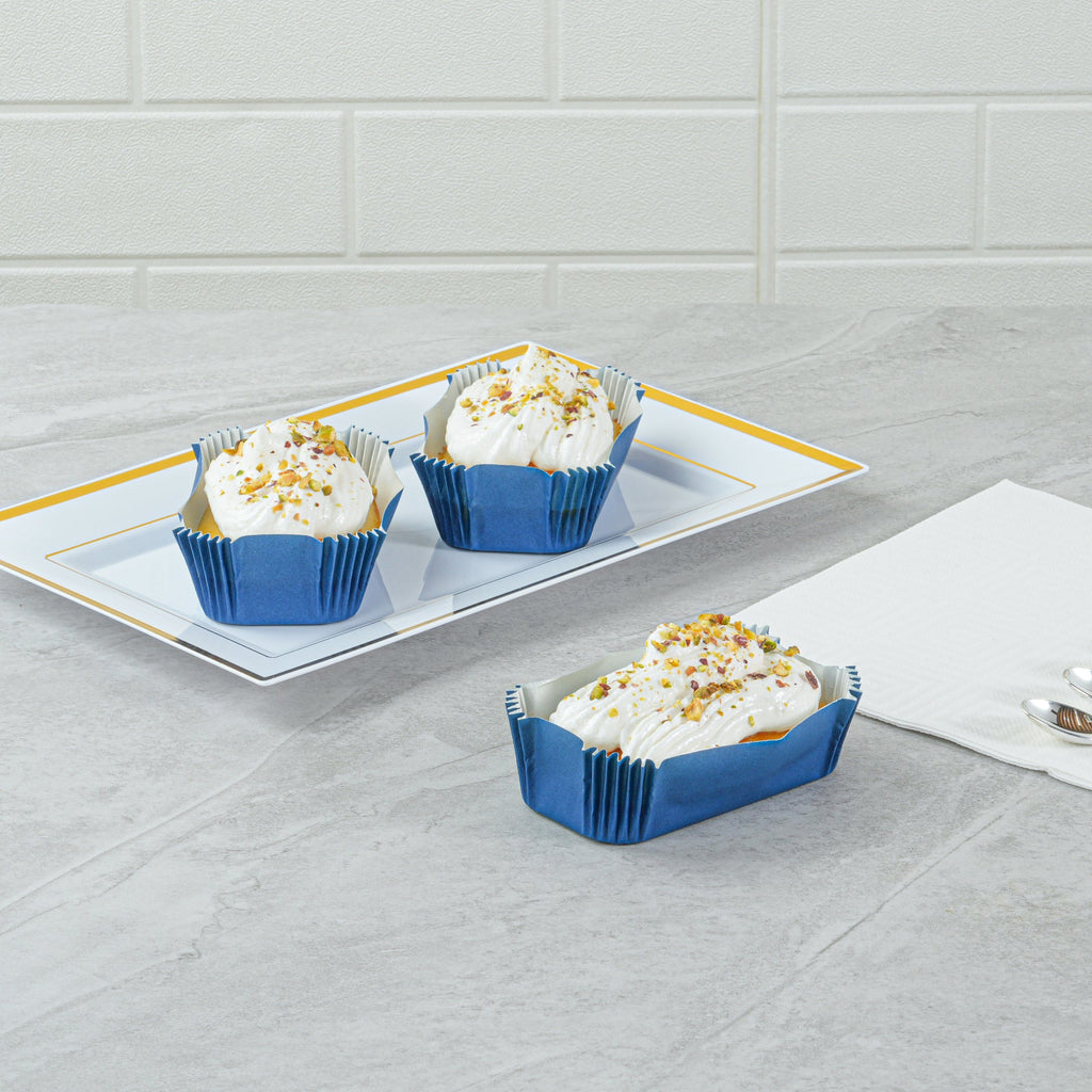 Panificio 5 oz Elliptical Midnight Blue Paper Large Baking Cup - Ridged - 4 1/2" x 2 1/2" x 1 1/4" - 200 count box