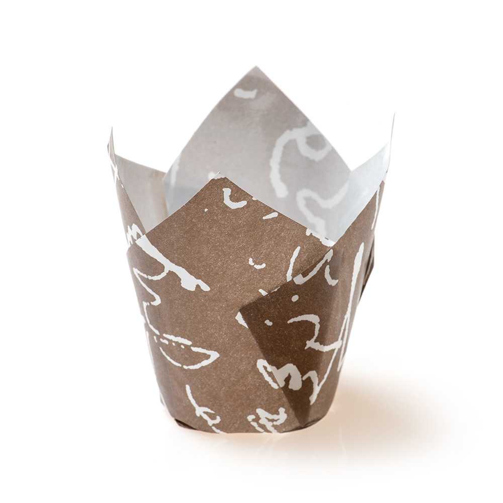 Panificio 2 oz Tulip Chocolate Wisp Paper Tall Baking Cup - 3 1/4" x 3 1/4" x 3" - 200 count box