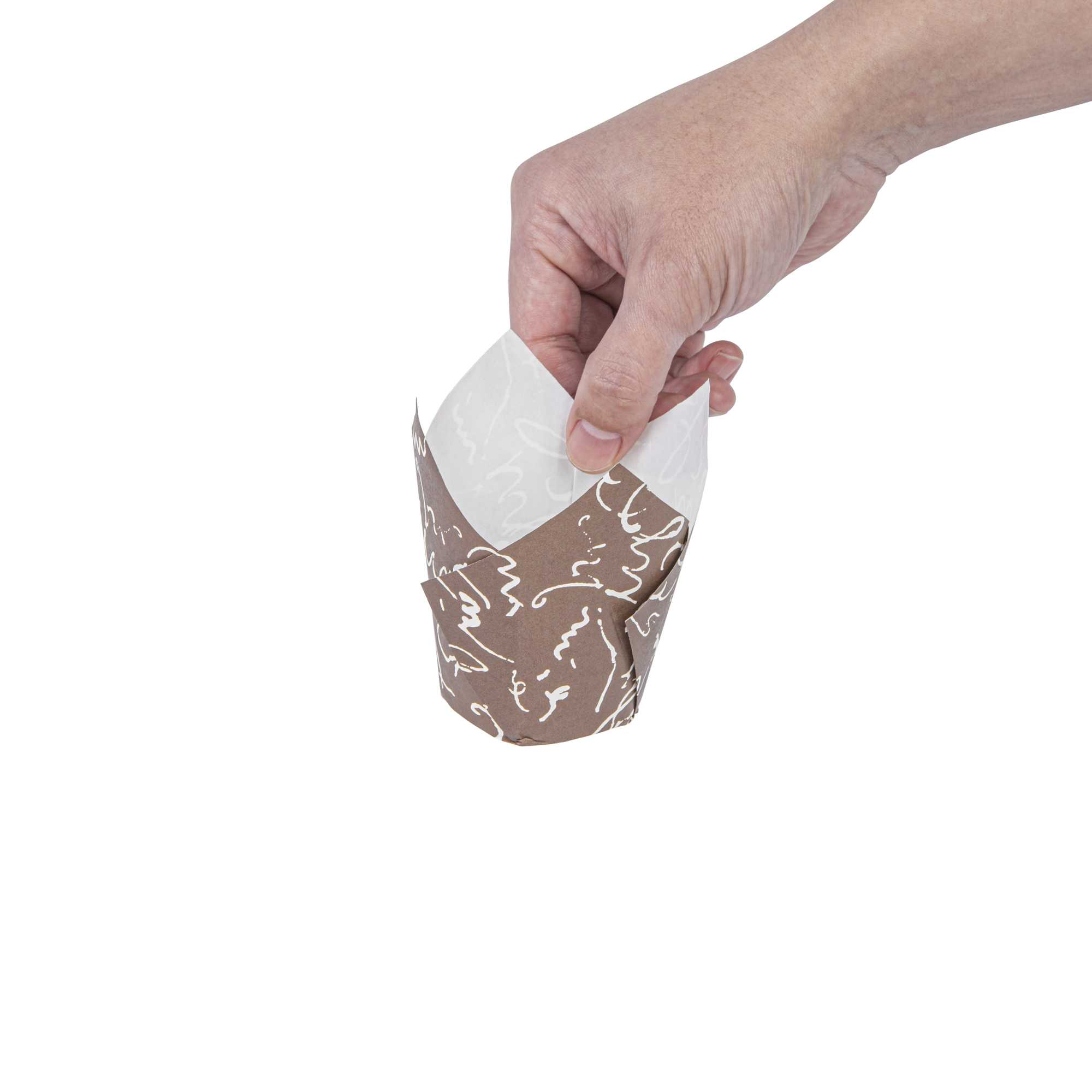 Panificio 2 oz Tulip Chocolate Wisp Paper Tall Baking Cup - 3 1/4" x 3 1/4" x 3" - 200 count box