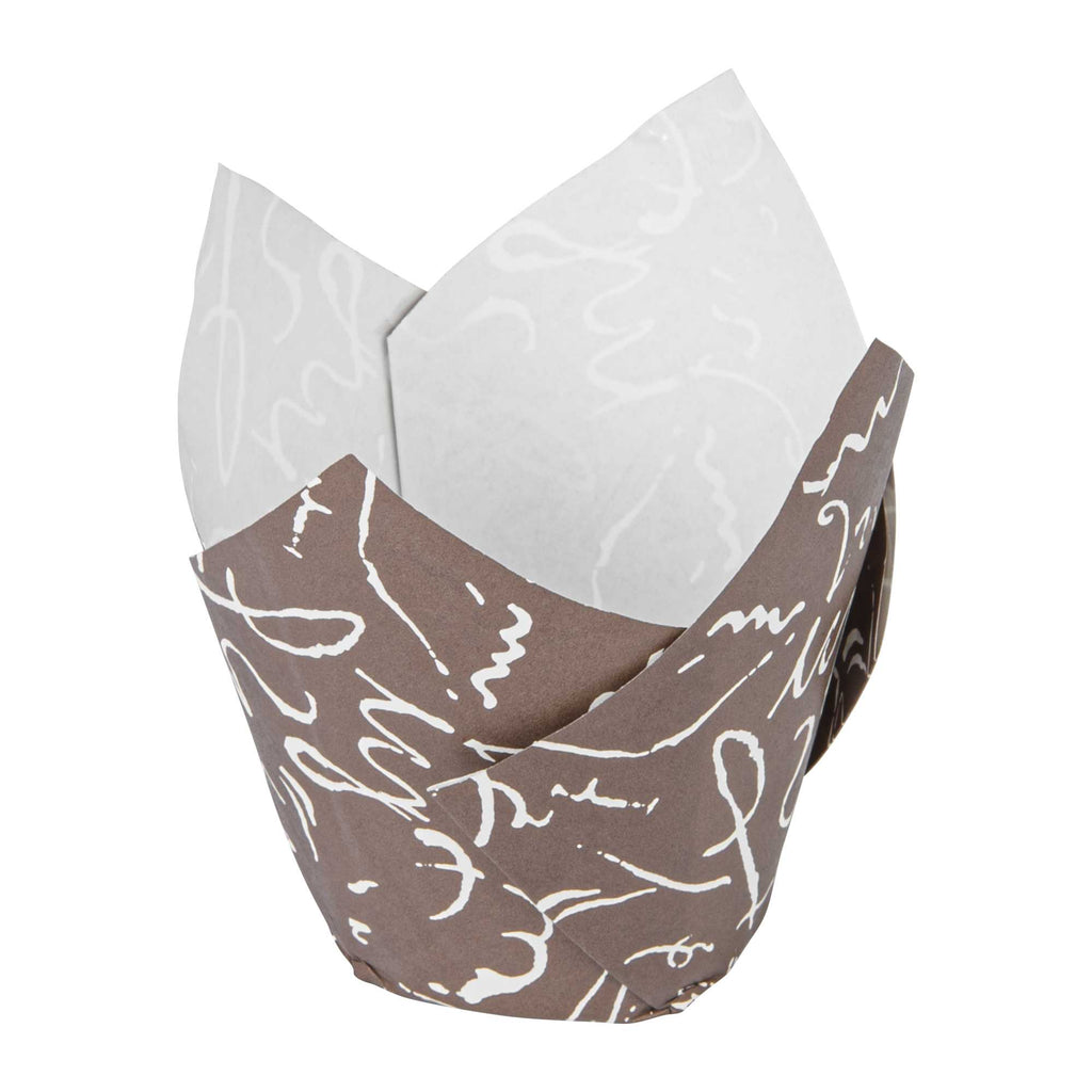 Panificio 2 oz Tulip Chocolate Wisp Paper Tall Baking Cup - 3 1/4" x 3 1/4" x 3" - 200 count box