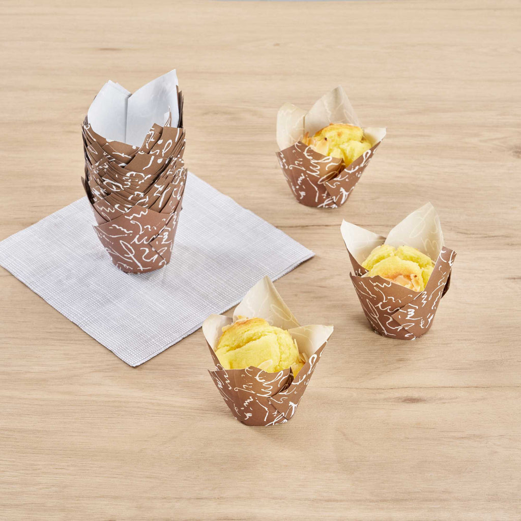 Panificio 2 oz Tulip Chocolate Wisp Paper Tall Baking Cup - 3 1/4" x 3 1/4" x 3" - 200 count box