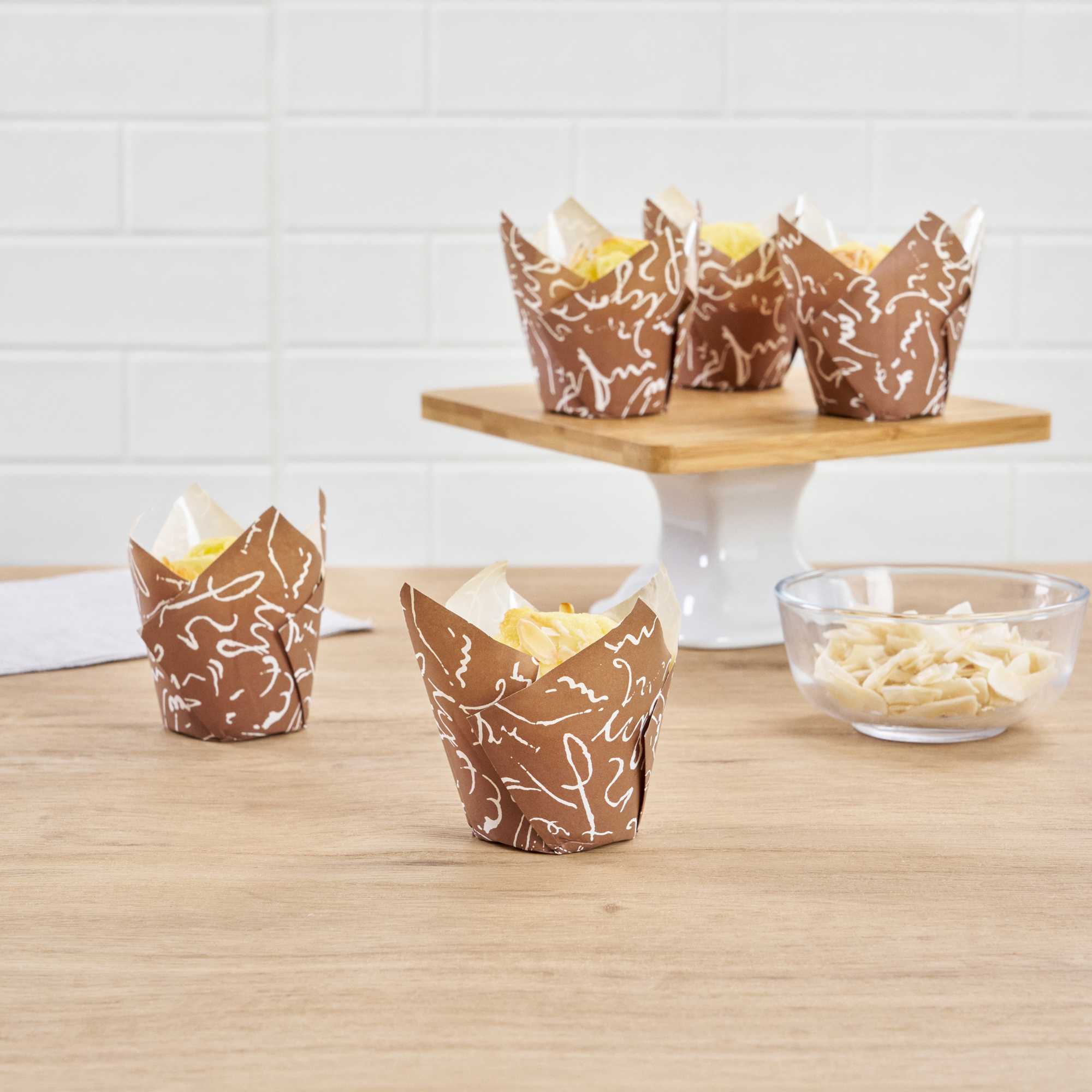 Panificio 2 oz Tulip Chocolate Wisp Paper Tall Baking Cup - 3 1/4" x 3 1/4" x 3" - 200 count box
