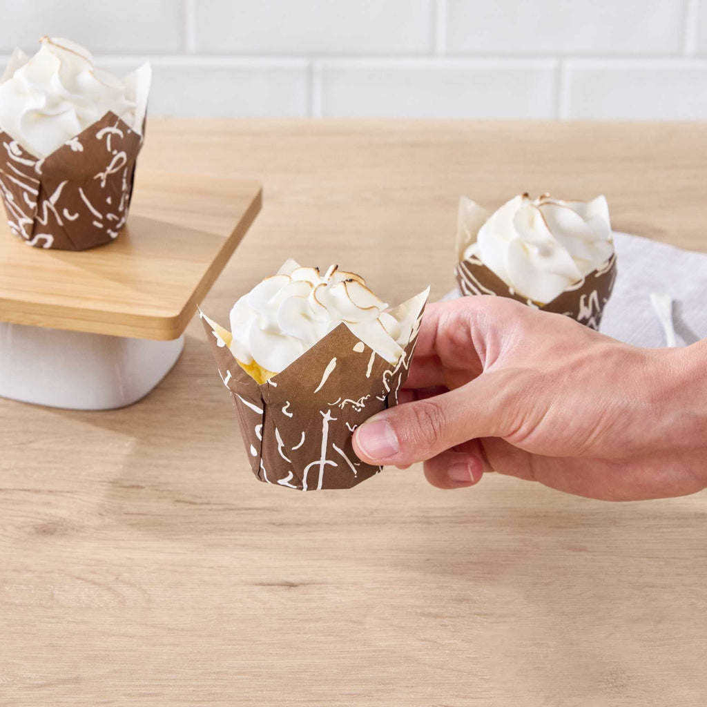 Panificio 1 oz Tulip Chocolate Wisp Paper Regular Baking Cup - 3" x 3" x 3 1/2" - 200 count box