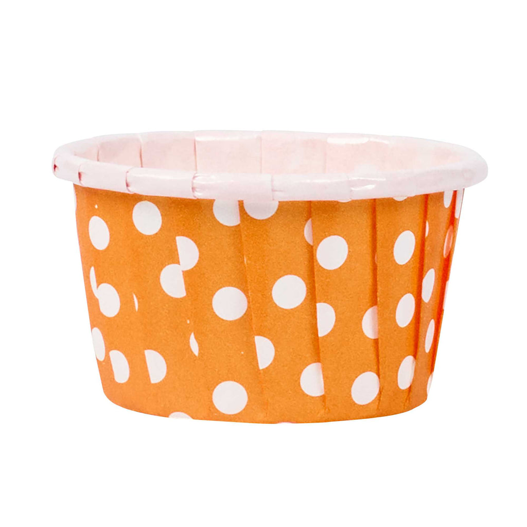 Panificio 1 oz Round Polka-Dotted Hot Orange Paper Small Baking Cup - Pleated - 2" x 2" x 1 1/4" - 200 count box
