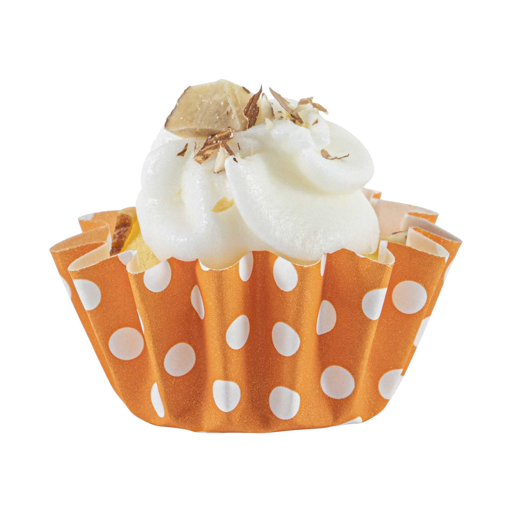 Panificio 0.4 oz Round Polka-Dotted Hot Orange Paper Mini Baking Cup - Flared - 2" x 2" x 1/2" - 200 count box