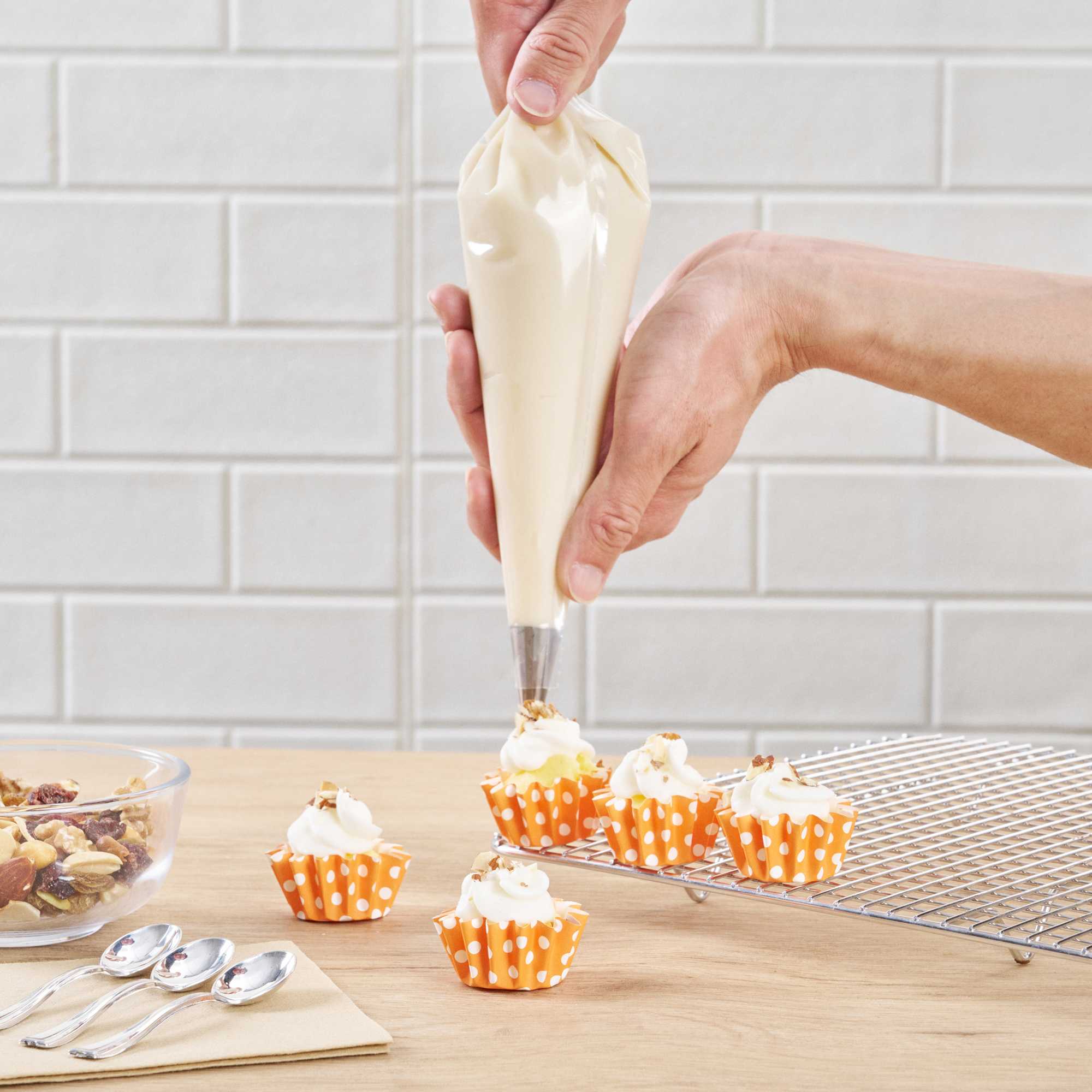 Panificio 0.4 oz Round Polka-Dotted Hot Orange Paper Mini Baking Cup - Flared - 2" x 2" x 1/2" - 200 count box