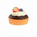 Panificio 4 oz Round Polka-Dotted Hot Orange Paper Baking Cup - Ridged - 3 1/2" x 3 1/2" x 1" - 200 count box