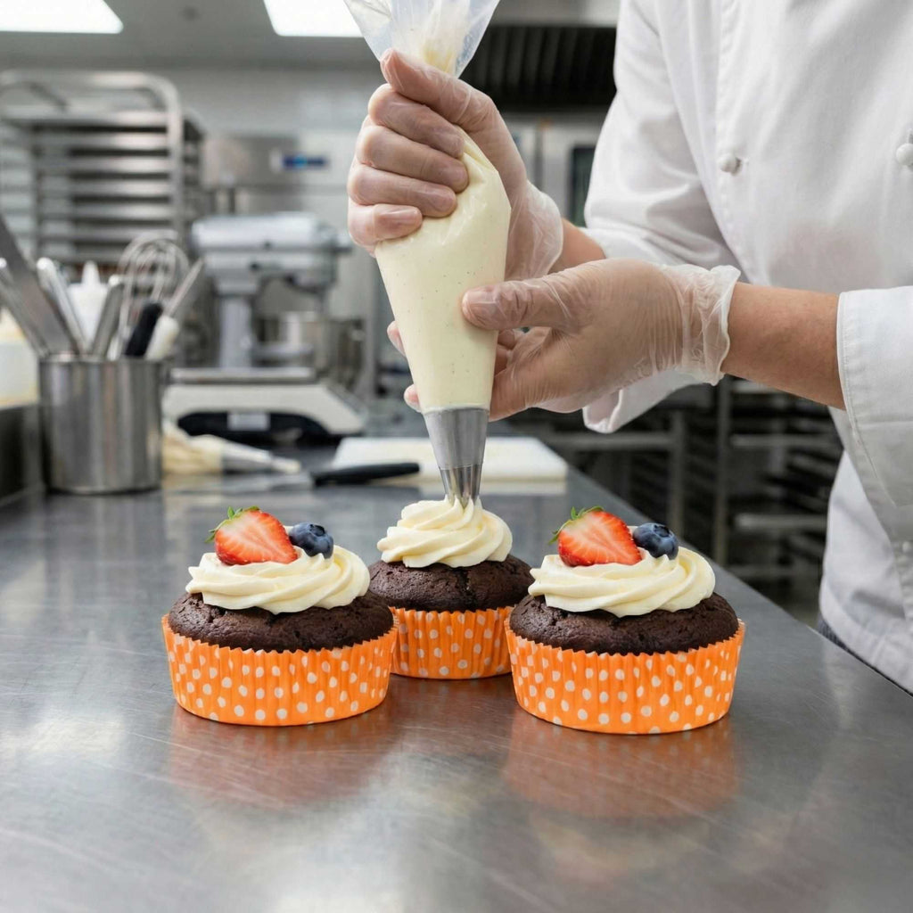 Panificio 4 oz Round Polka-Dotted Hot Orange Paper Baking Cup - Ridged - 3 1/2" x 3 1/2" x 1" - 200 count box
