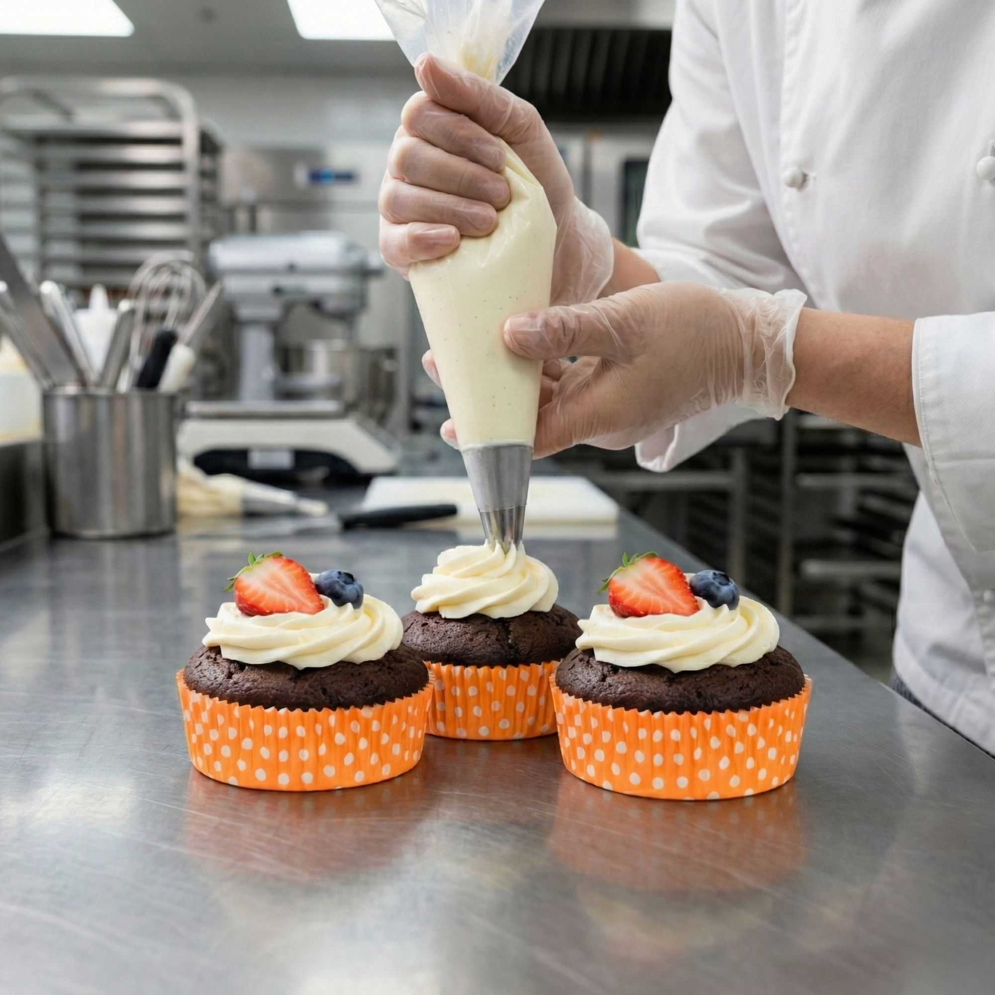 Panificio 4 oz Round Polka-Dotted Hot Orange Paper Baking Cup - Ridged - 3 1/2" x 3 1/2" x 1" - 200 count box