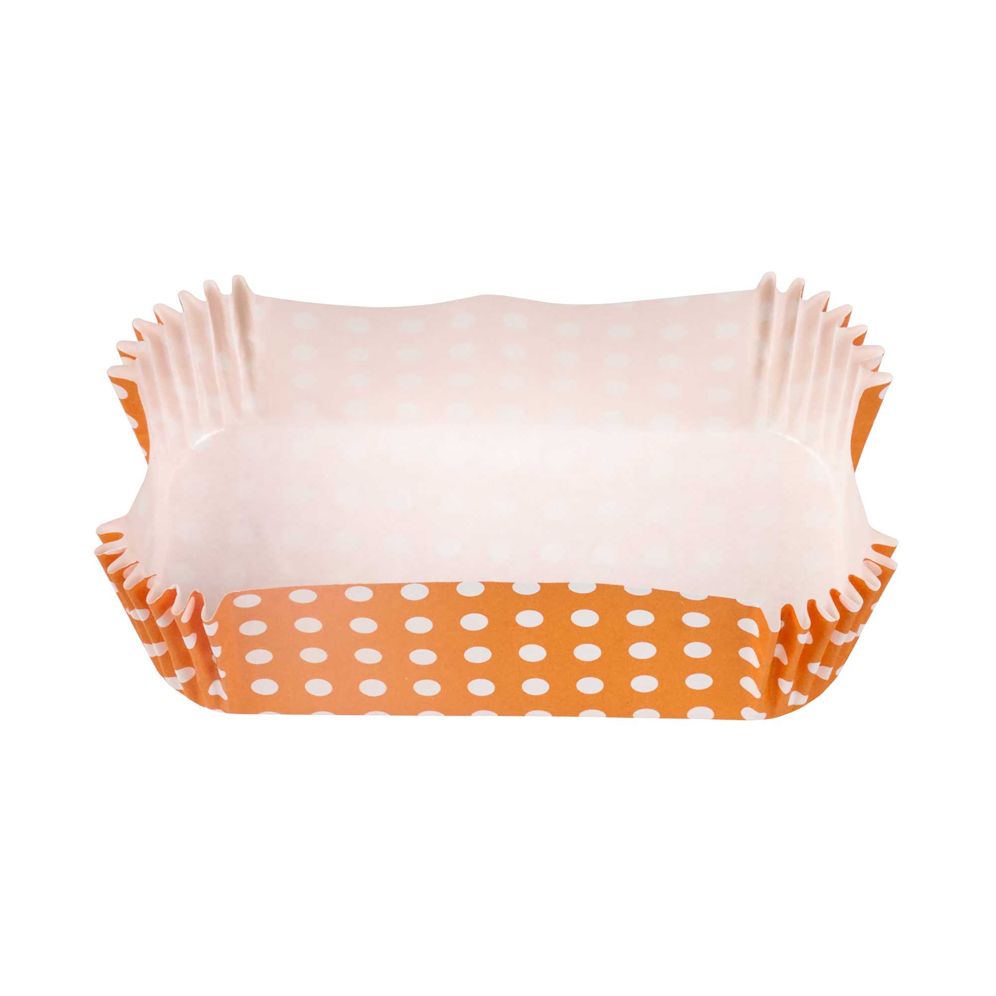 Panificio 5 oz Elliptical Polka-Dotted Hot Orange Paper Large Baking Cup - Ridged - 4 1/2" x 2 1/2" x 1 1/4" - 200 count box