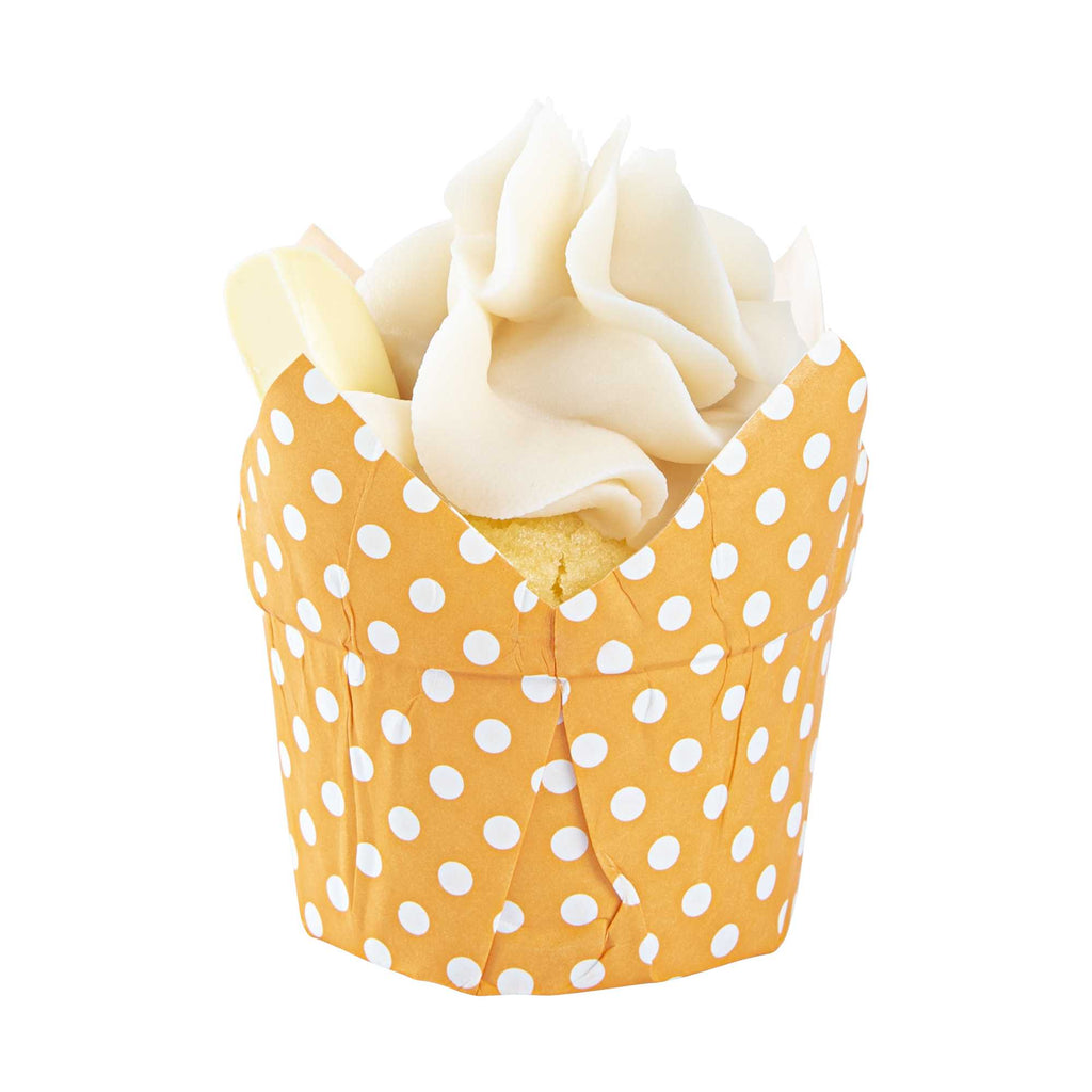 Panificio 1 oz Tulip Polka-Dotted Hot Orange Paper Regular Baking Cup - 3" x 3" x 3" - 200 count box