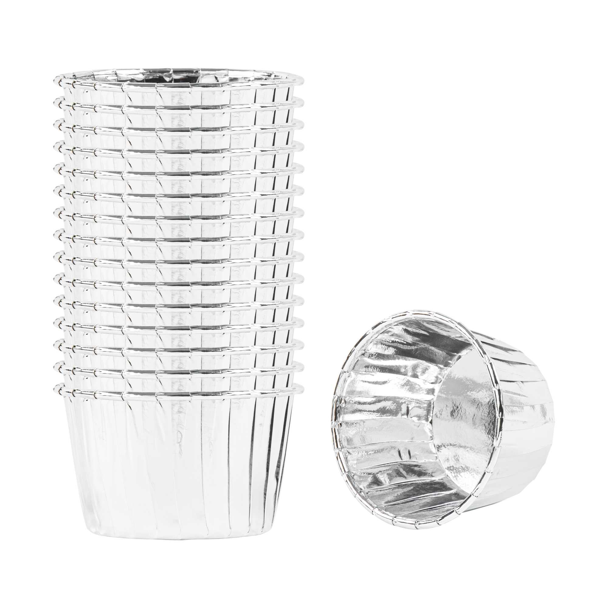 Panificio 3 oz Round Metallic Silver Paper Small Baking Cup - Pleated - 2 1/2" x 2 1/2" x 1 1/2" - 200 count box