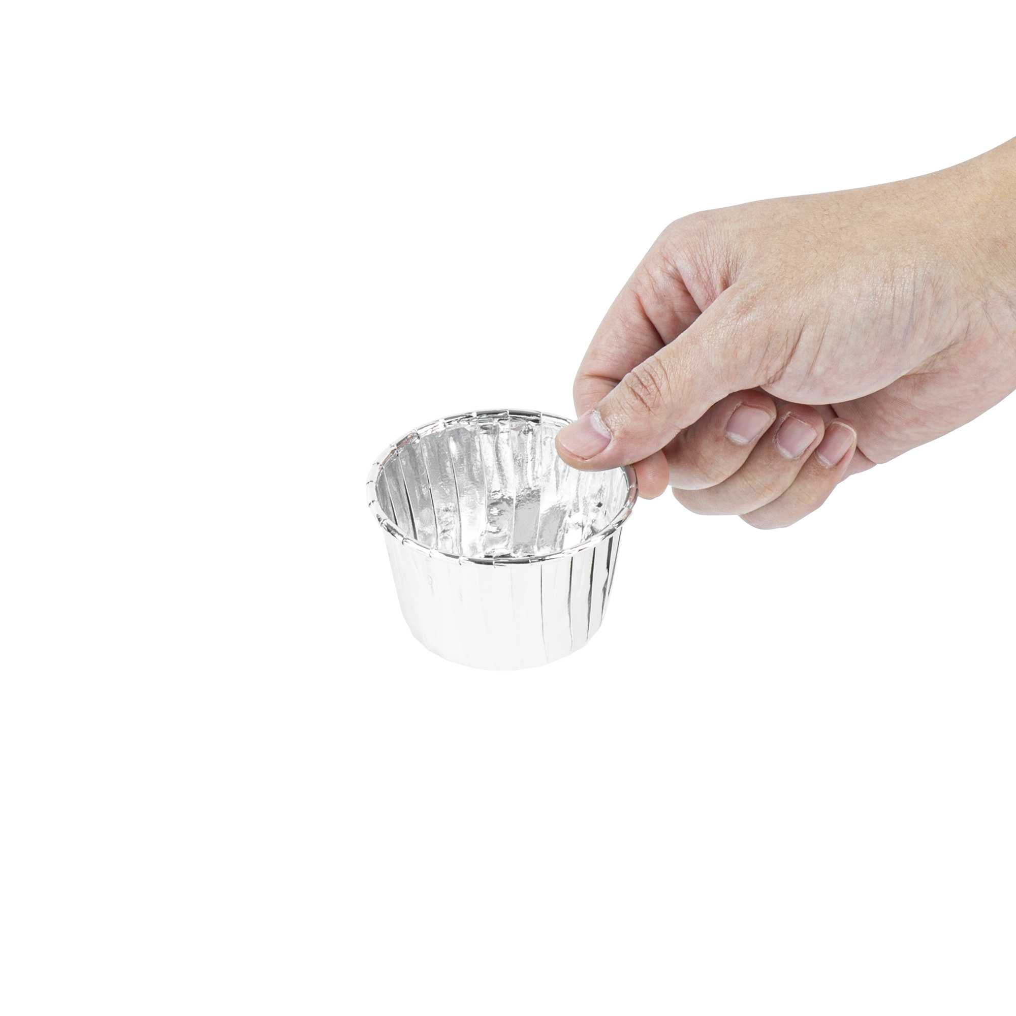 Panificio 3 oz Round Metallic Silver Paper Small Baking Cup - Pleated - 2 1/2" x 2 1/2" x 1 1/2" - 200 count box