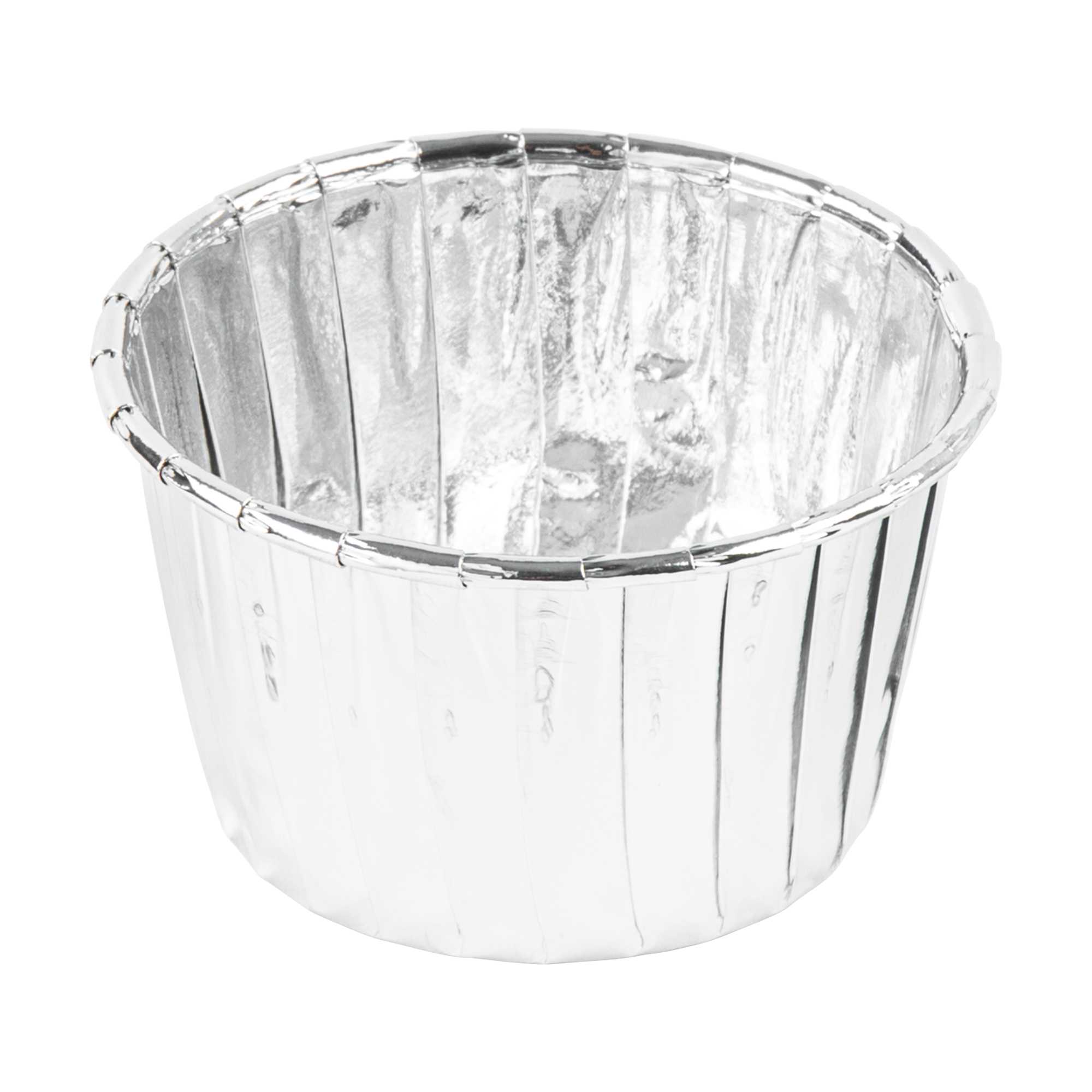 Panificio 3 oz Round Metallic Silver Paper Small Baking Cup - Pleated - 2 1/2" x 2 1/2" x 1 1/2" - 200 count box