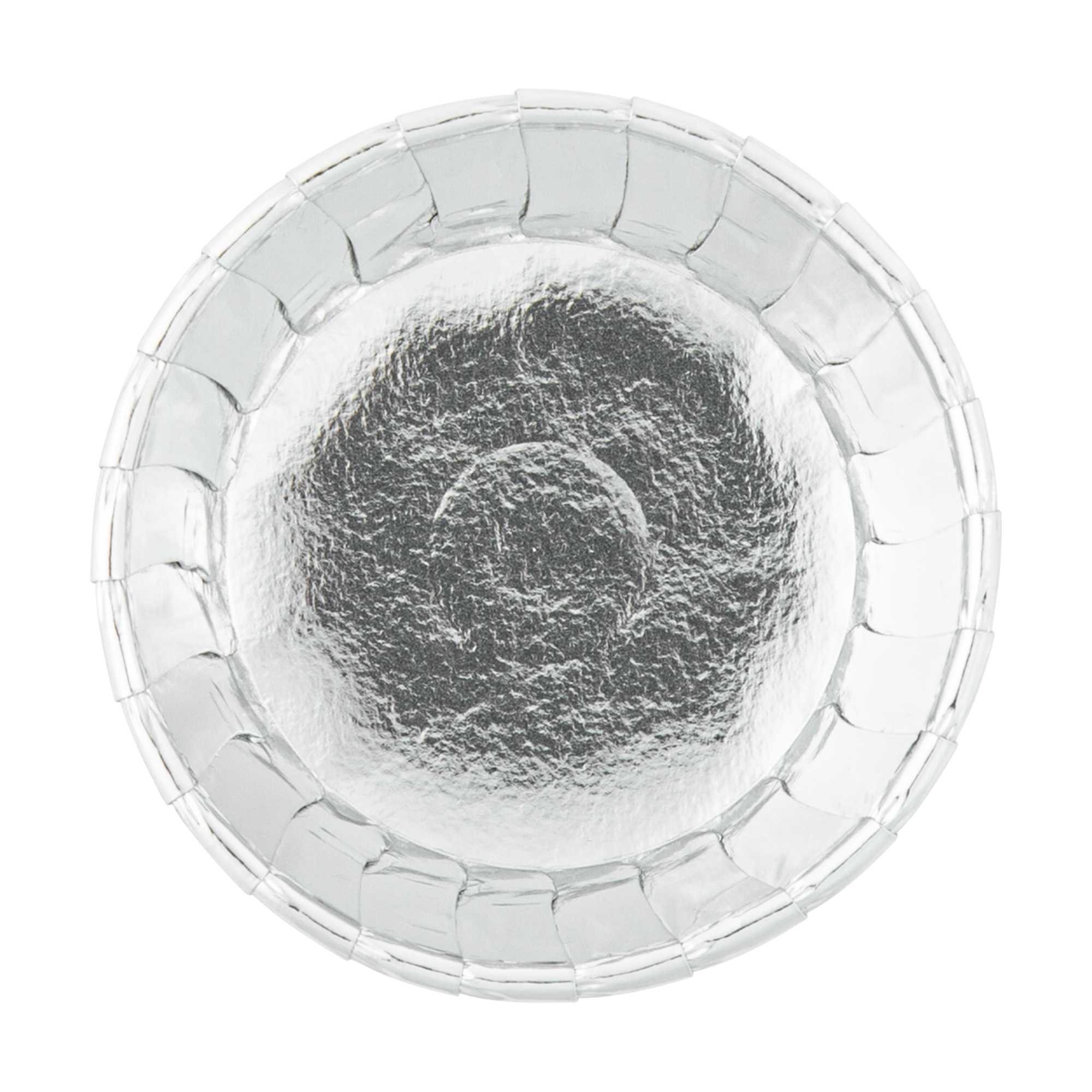 Panificio 3 oz Round Metallic Silver Paper Small Baking Cup - Pleated - 2 1/2" x 2 1/2" x 1 1/2" - 200 count box