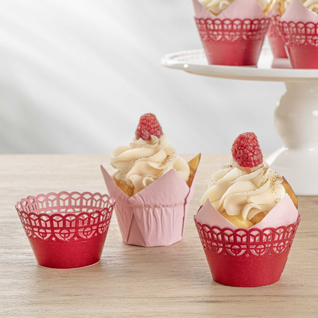 Bellissimo Round Cherry Red Paper Cupcake Wrap - 2 1/4" x 2 1/4" x 2" - 200 count box