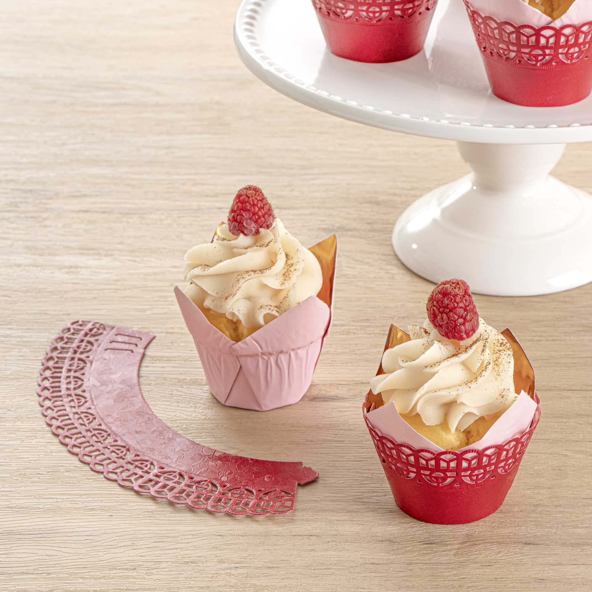 Bellissimo Round Cherry Red Paper Cupcake Wrap - 2 1/4" x 2 1/4" x 2" - 200 count box
