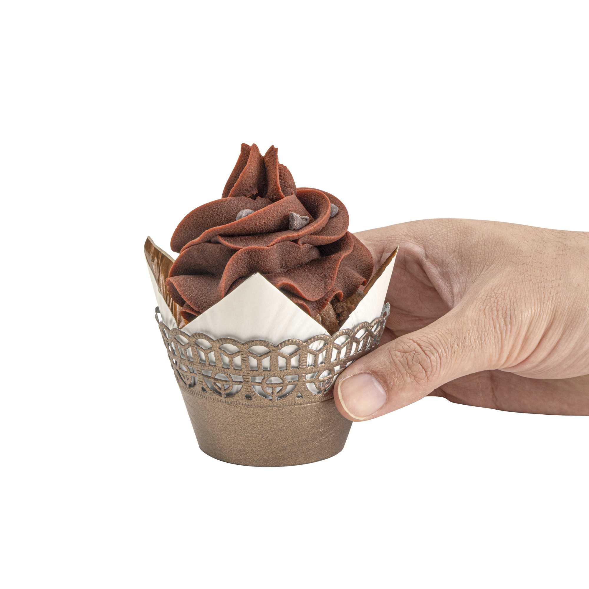 Bellissimo Round Cocoa Brown Paper Cupcake Wrap - 2 1/4" x 2 1/4" x 2" - 200 count box