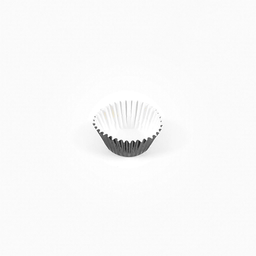 Panificio 0.4 oz Round Metallic Black Paper Baking Cup - Foil-Coated - 1 1/4" x 1 1/4" x 3/4" - 200 count box
