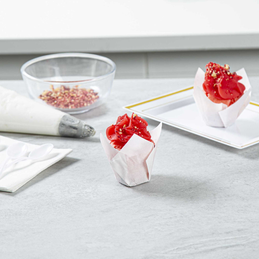 Panificio 2 oz Tulip Sugar White Paper Baking Cup - Greaseproof - 1 1/2" x 1 1/2" x 2 1/4" - 200 count box