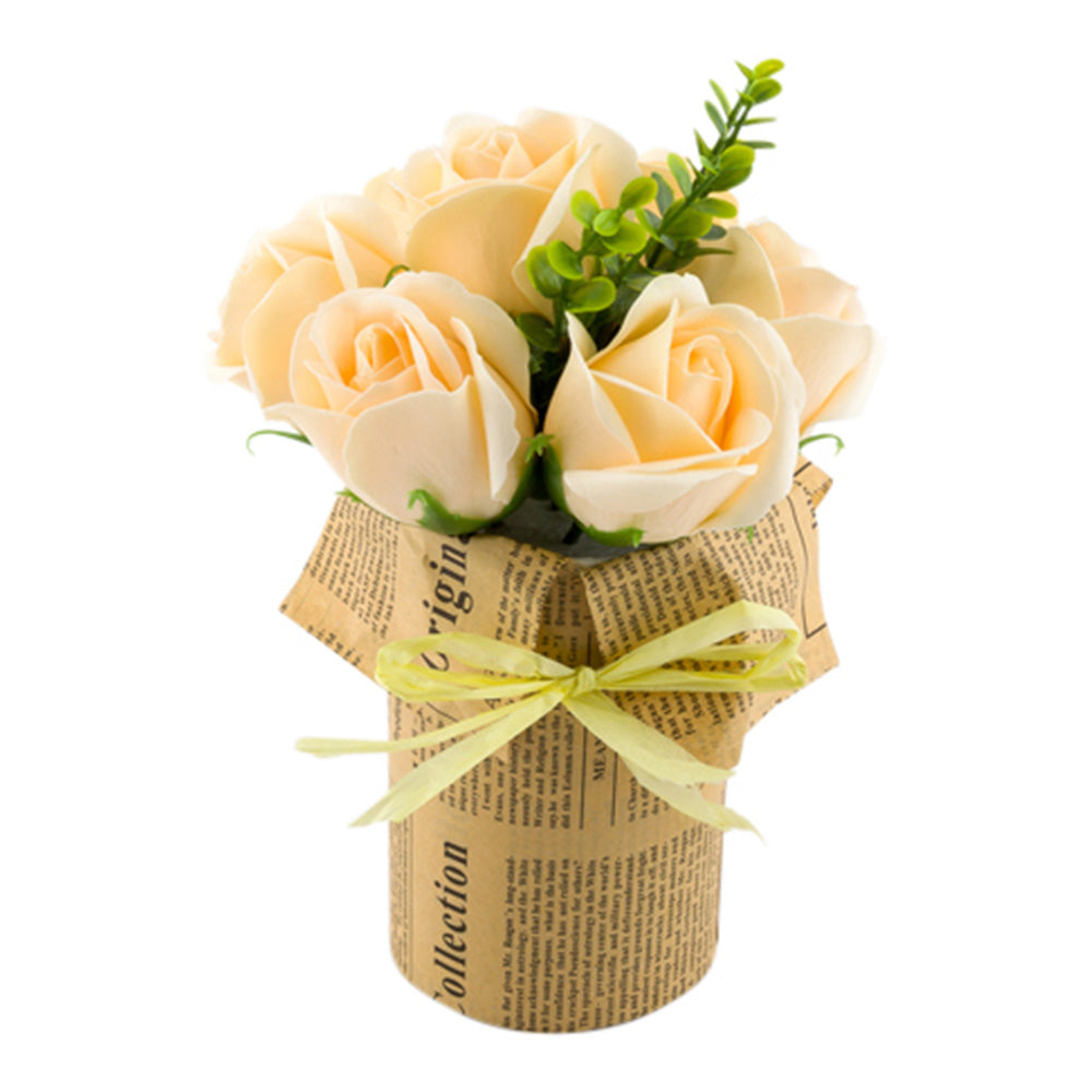 Sapone del Fiore Yellow Plastic Roses in Plastic Pot - 7 Blooms - 4" x 4" x 8 3/4" - 1 count box