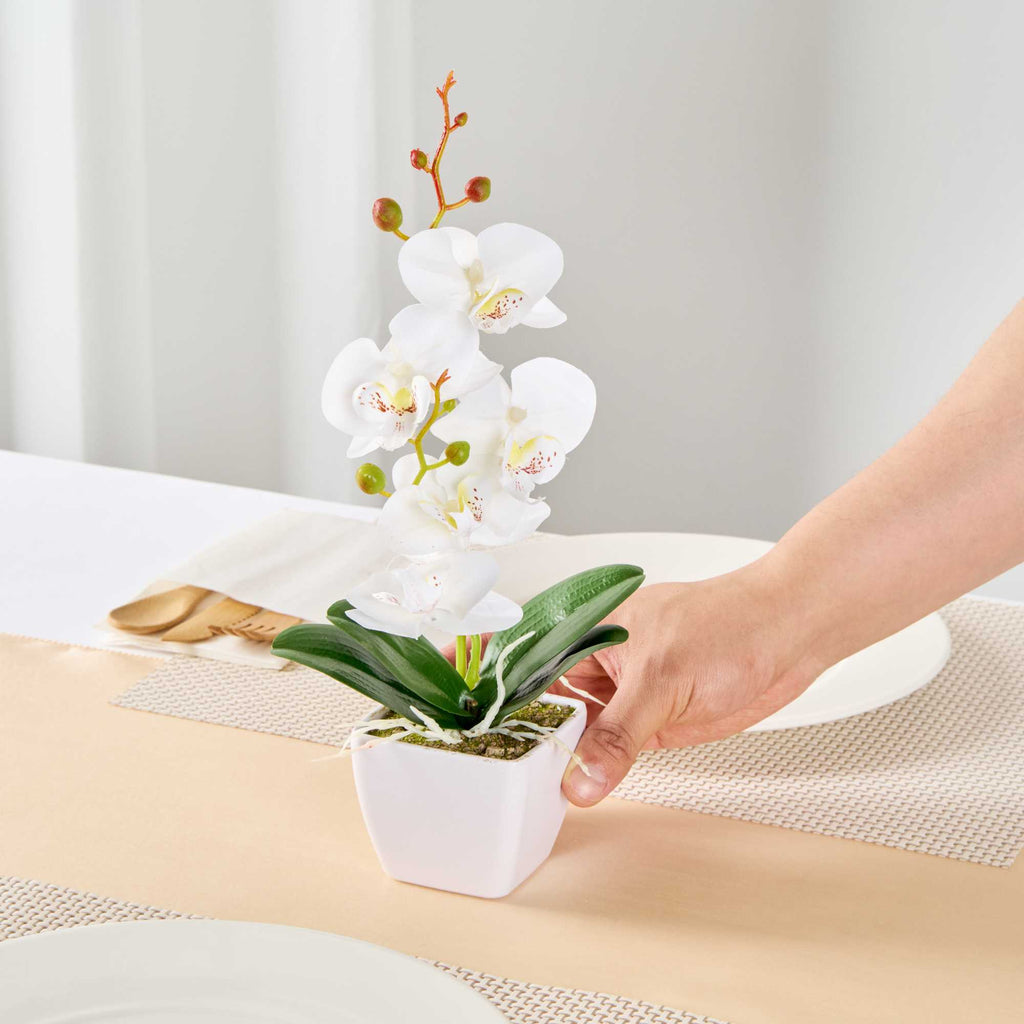 Fiore White Plastic Orchid in Plastic Pot - 5 blooms - 4" x 4" x 13" - 1 count box