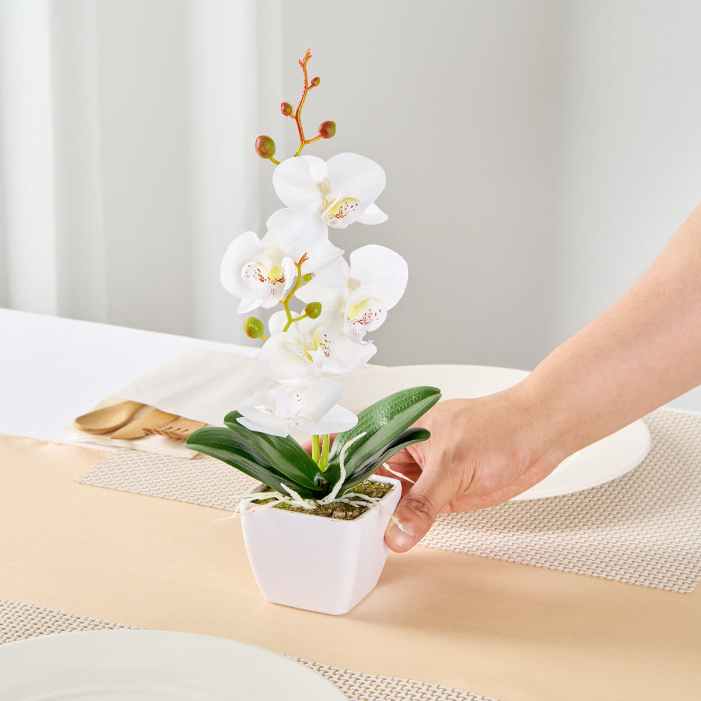 Fiore White Plastic Orchid in Plastic Pot - 5 Blooms - 4" x 4" x 13" - 12 count box