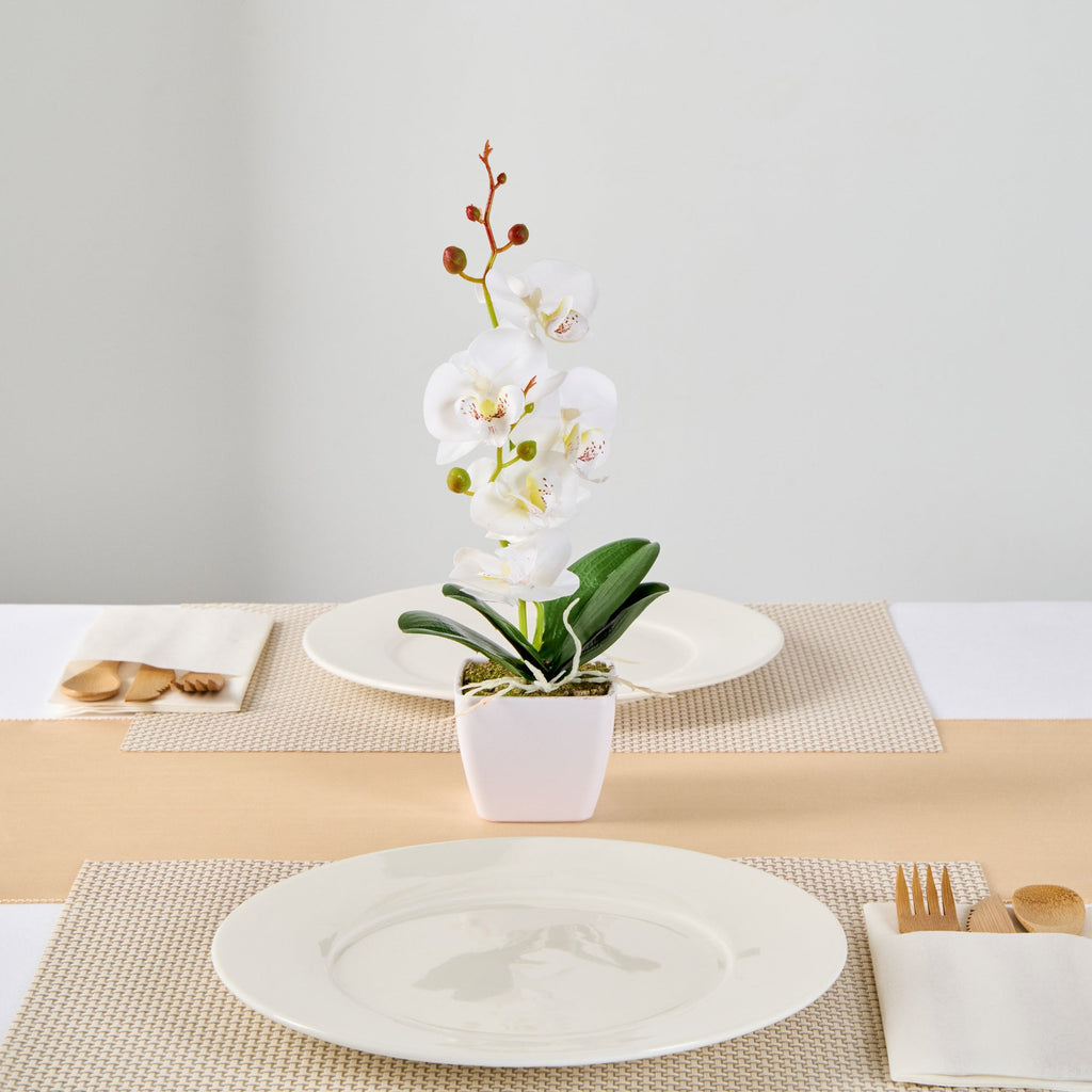 Fiore White Plastic Orchid in Plastic Pot - 5 Blooms - 4" x 4" x 13" - 12 count box