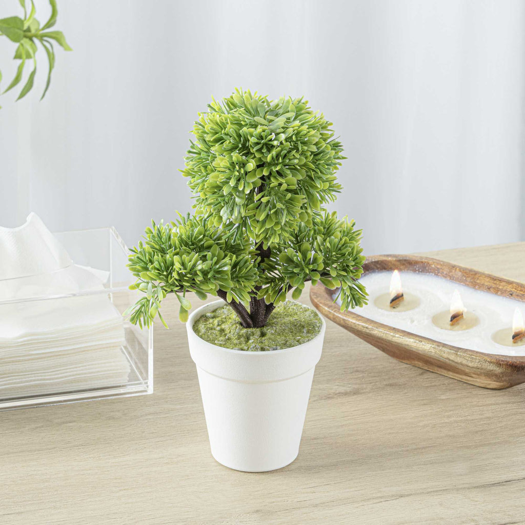 Fiore Round Green Plastic Petite Green Tree in Plastic Pot - 7" x 4" x 11" - 12 count box