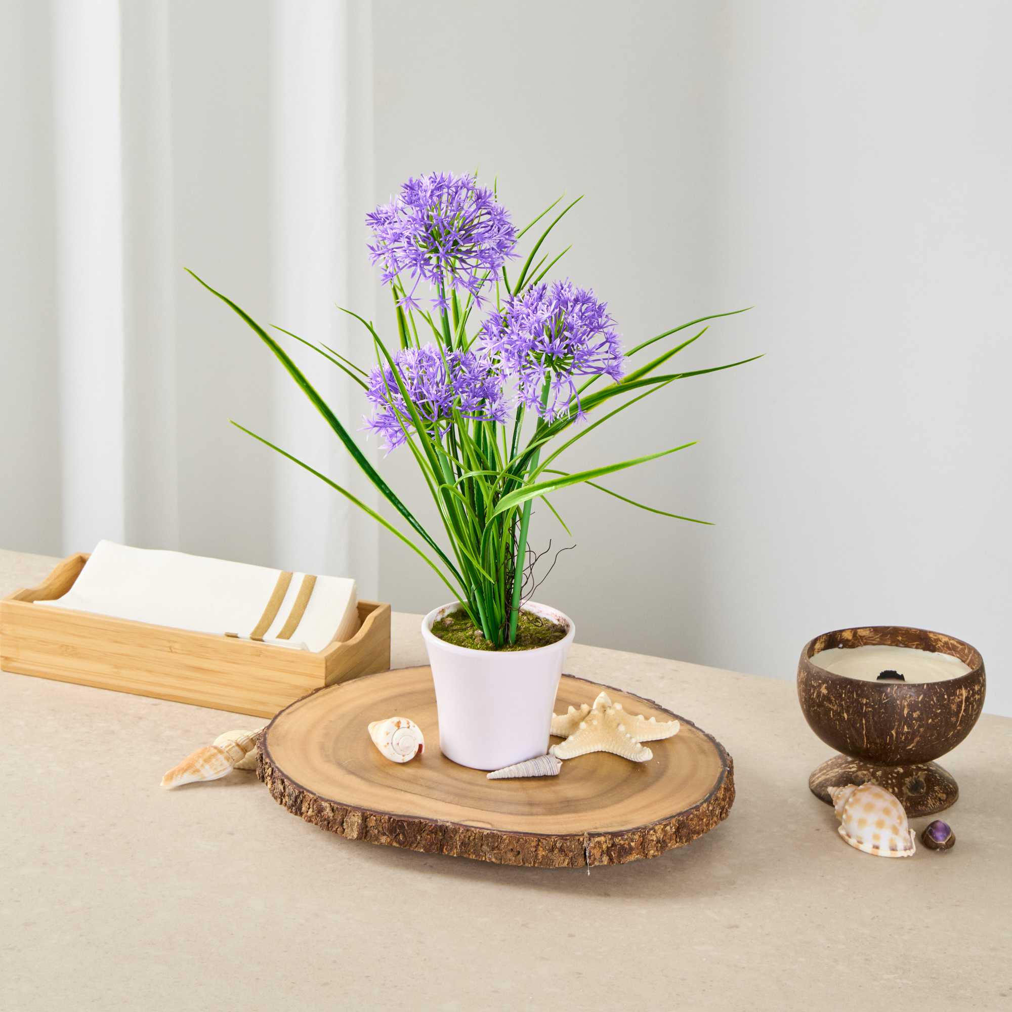 Fiore Violet Plastic Violet Allium in Plastic Pot - 4" x 4" x 14" - 1 count box