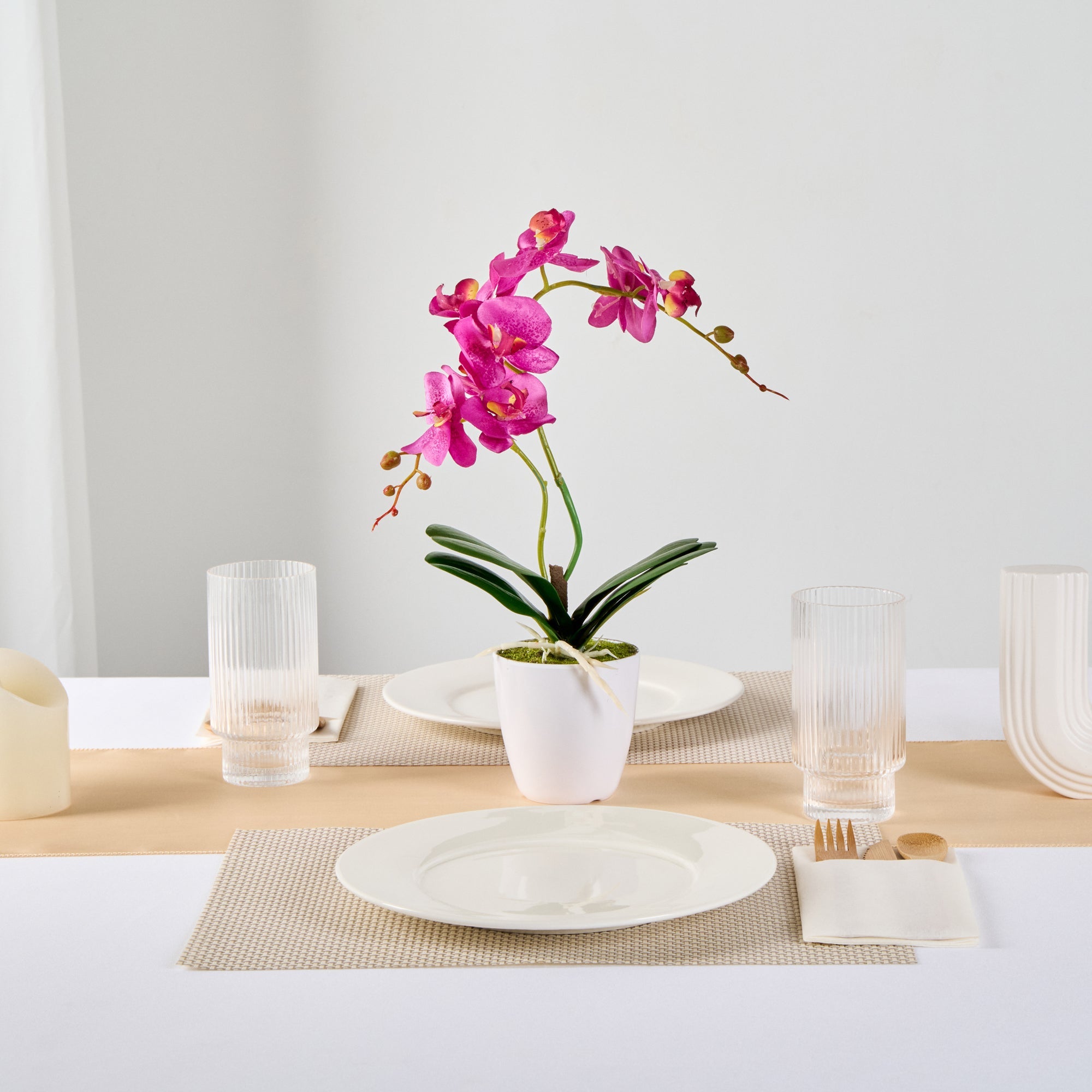 Fiore Round Magenta Plastic Moth Orchid in Plastic Pot - 8 Blooms - 4" x 4" x 15" - 12 count box