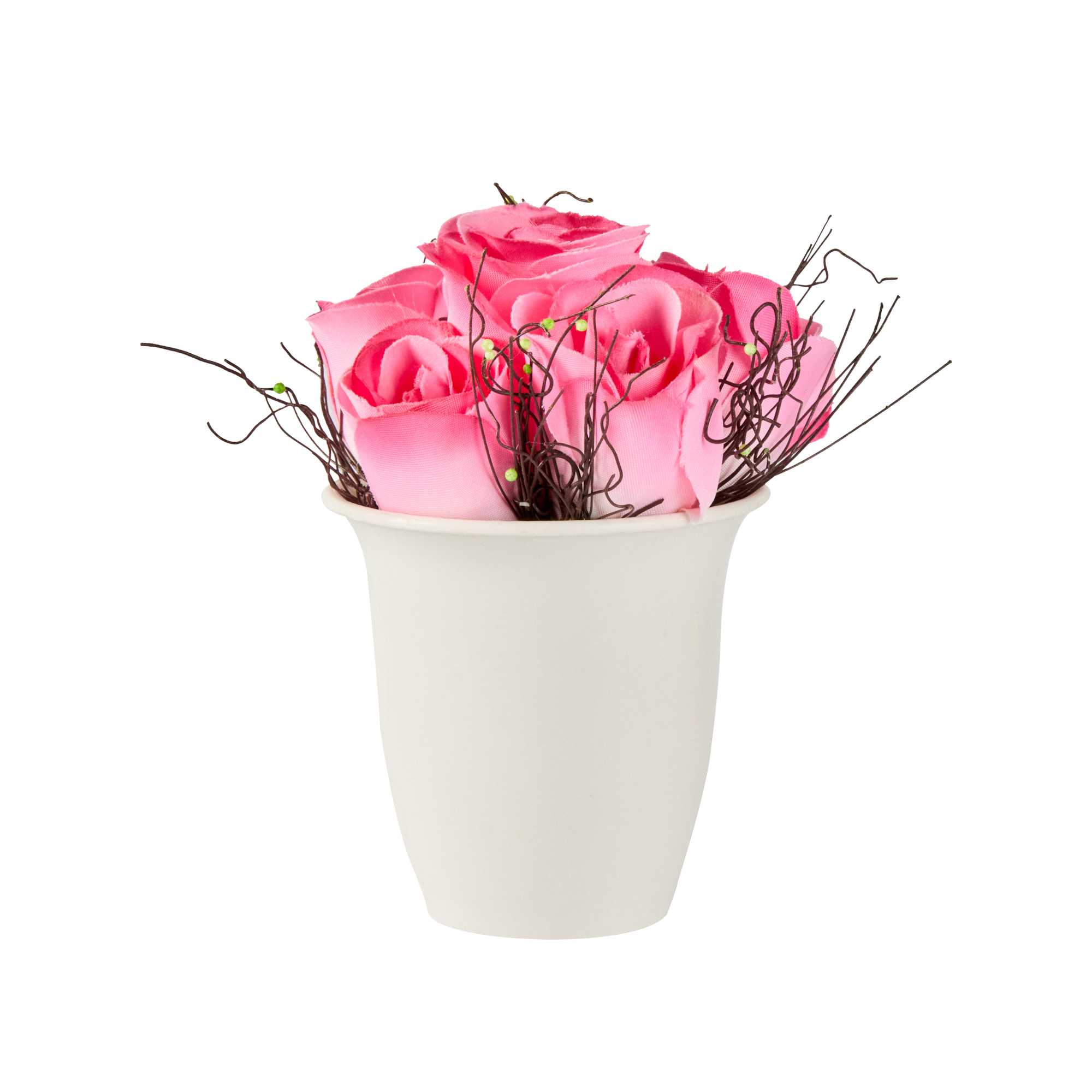 Fiore Pink Plastic Roses in Plastic Pot - 6 Blooms - 4" x 4" x 6" - 1 count box