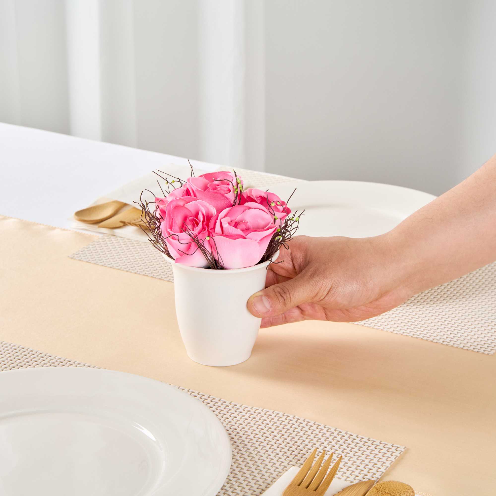 Fiore Pink Plastic Roses in Plastic Pot - 6 Blooms - 4" x 4" x 6" - 1 count box