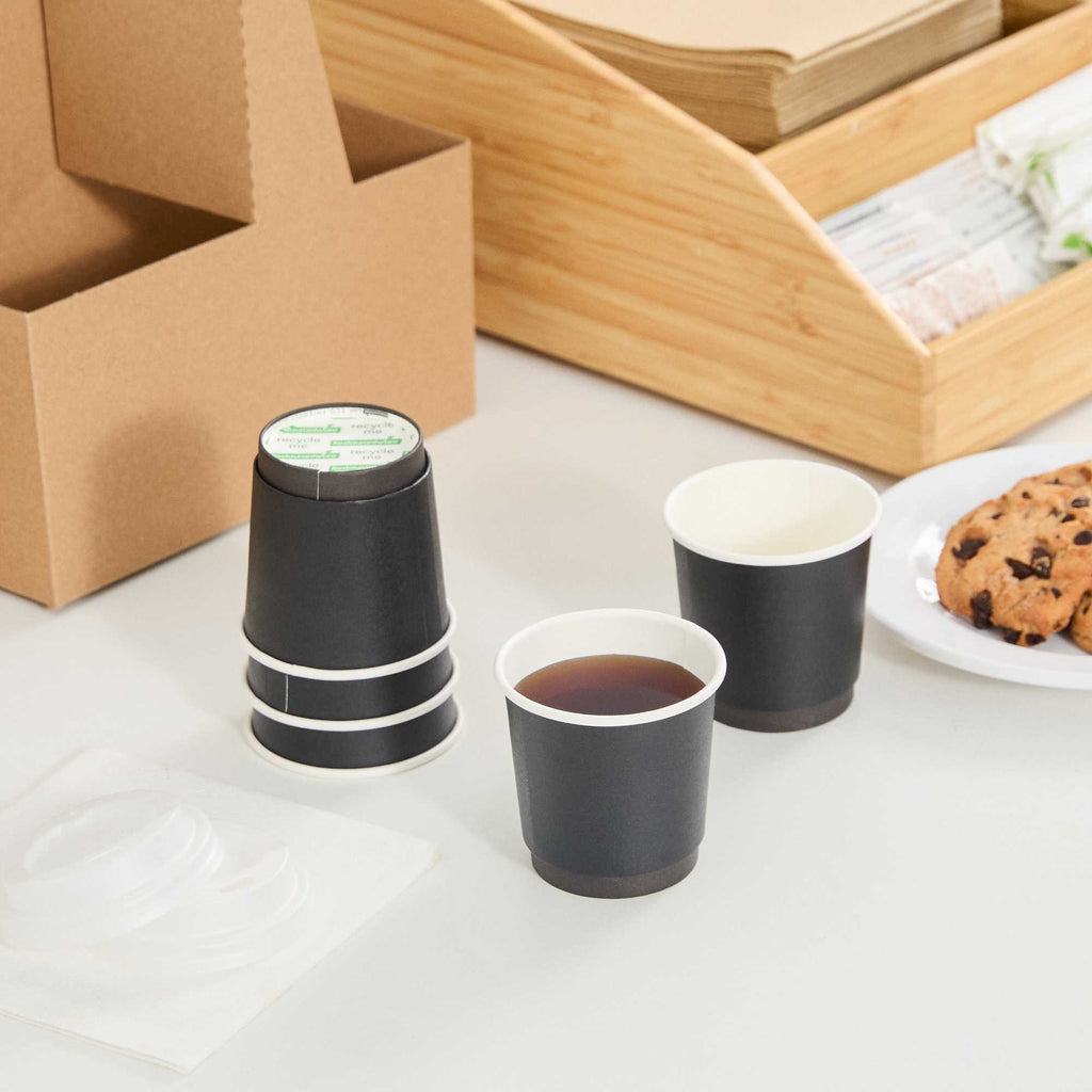 Restpresso 4 oz Black Paper Coffee Cup - Double Wall - 2 1/2" x 2 1/2" x 2 1/4" - 25 count box