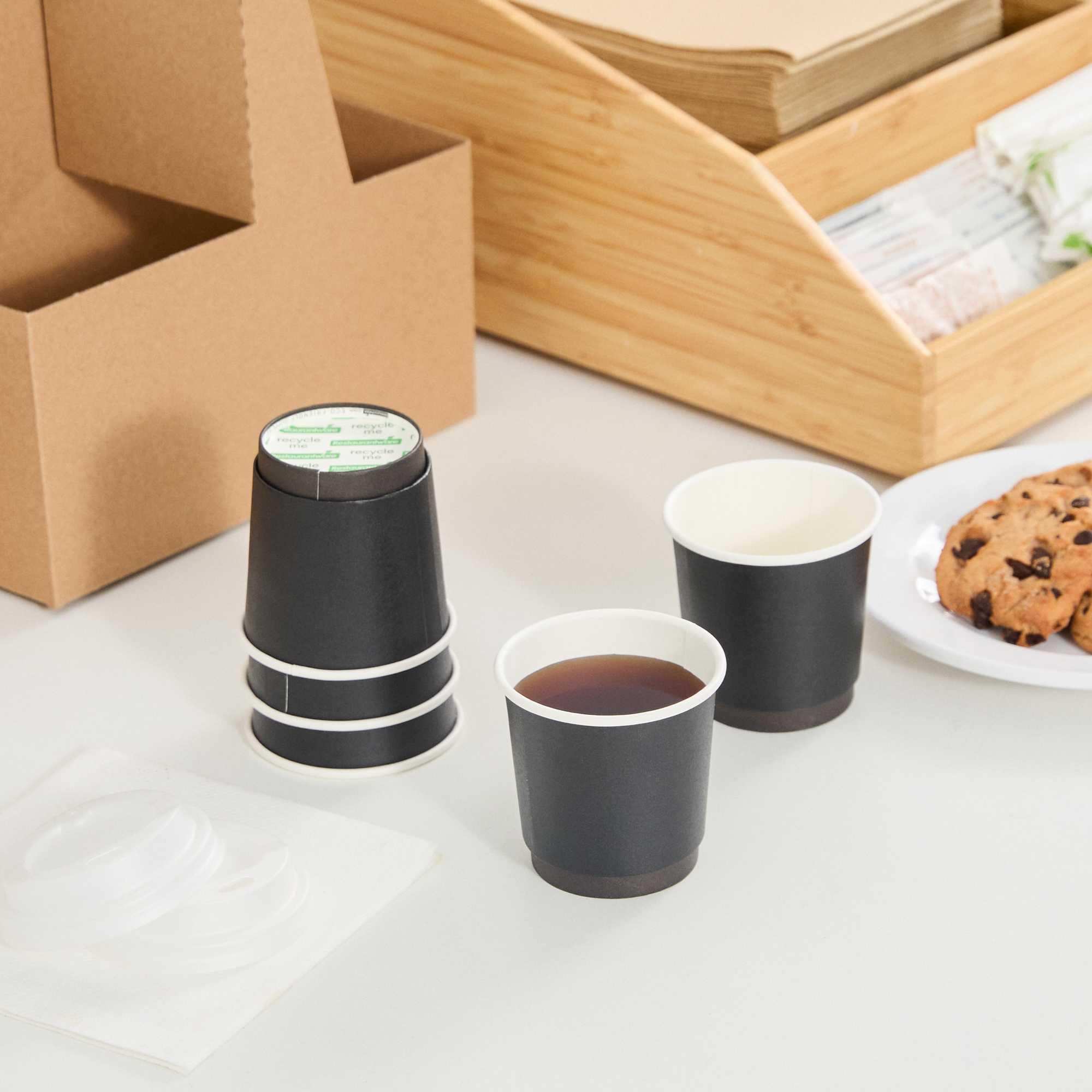 Restpresso 4 oz Black Paper Coffee Cup - Double Wall - 2 1/2" x 2 1/2" x 2 1/4" - 25 count box