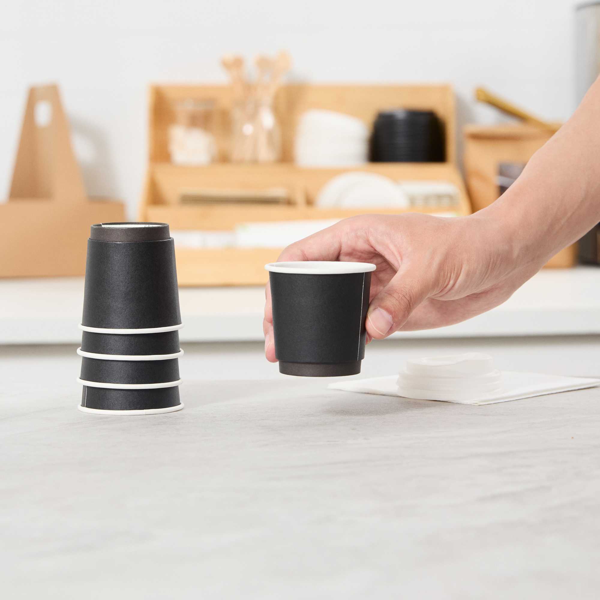 Restpresso 4 oz Black Paper Coffee Cup - Double Wall - 2 1/2" x 2 1/2" x 2 1/4" - 25 count box