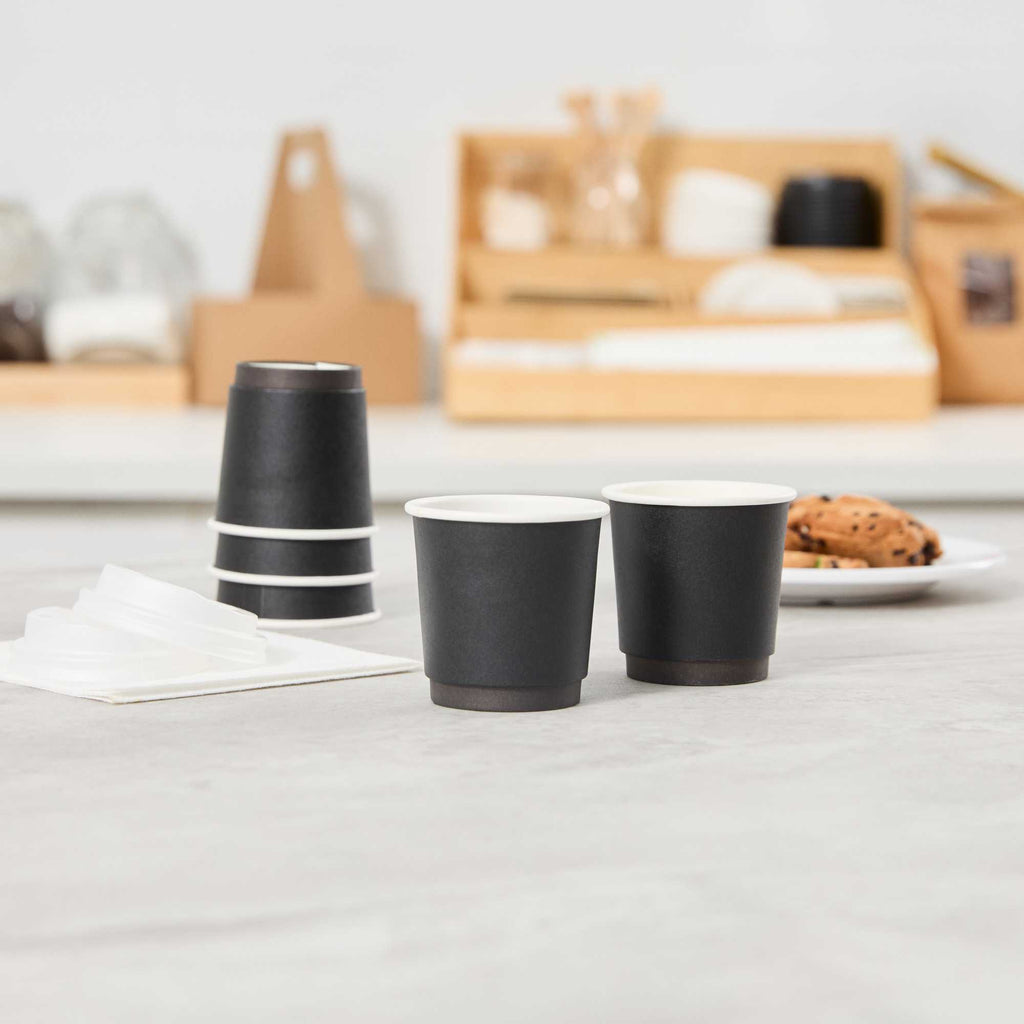 Restpresso 4 oz Black Paper Coffee Cup - Double Wall - 2 1/2" x 2 1/2" x 2 1/4" - 500 count box