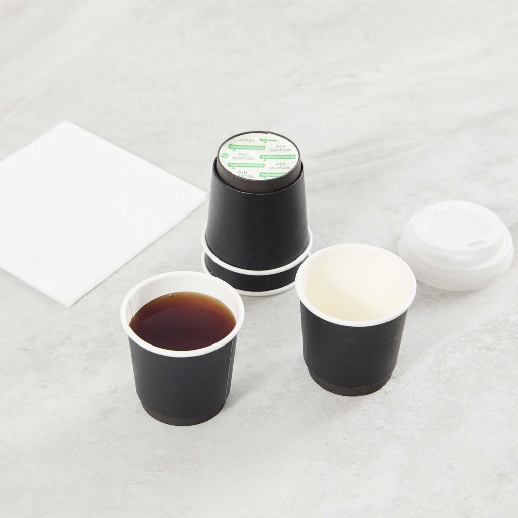 Restpresso 4 oz Black Paper Coffee Cup - Double Wall - 2 1/2" x 2 1/2" x 2 1/4" - 500 count box
