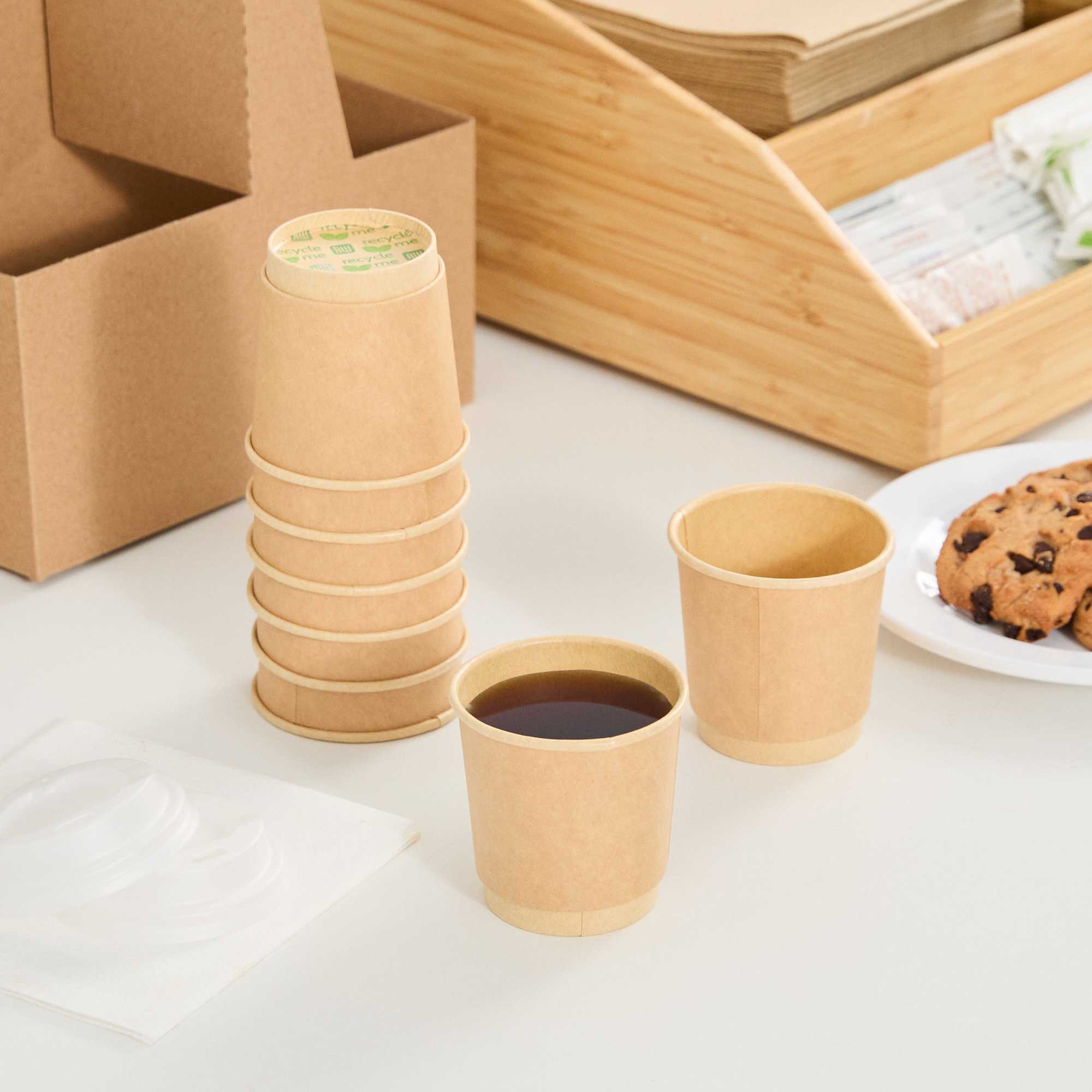 Restpresso 4 oz Kraft Paper Coffee Cup - Double Wall - 2 1/2" x 2 1/2" x 2 1/4" - 25 count box
