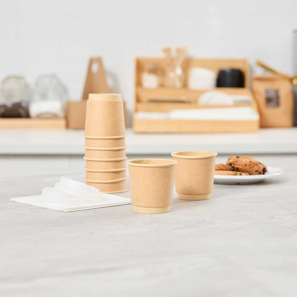 Restpresso 4 oz Kraft Paper Coffee Cup - Double Wall - 2 1/2" x 2 1/2" x 2 1/4" - 500 count box