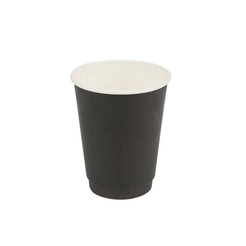 12 oz Black Paper Coffee Cup - Double Wall - 3 1/2" x 3 1/2" x 4 1/4" - 500 count box