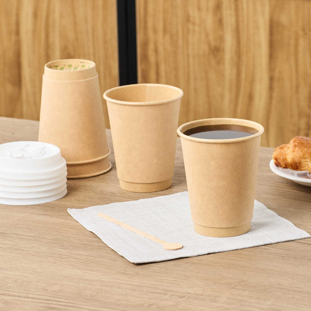 Restpresso 12 oz Kraft Paper Coffee Cup - Double Wall - 3 1/2" x 3 1/2" x 4 1/4" - 500 count box