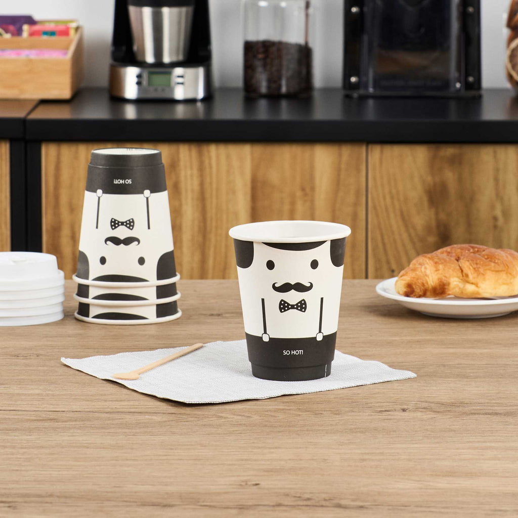 Restpresso 12 oz Monsieur Paper Coffee Cup - Double Wall - 3 1/2" x 3 1/2" x 4 1/4" - 25 count box