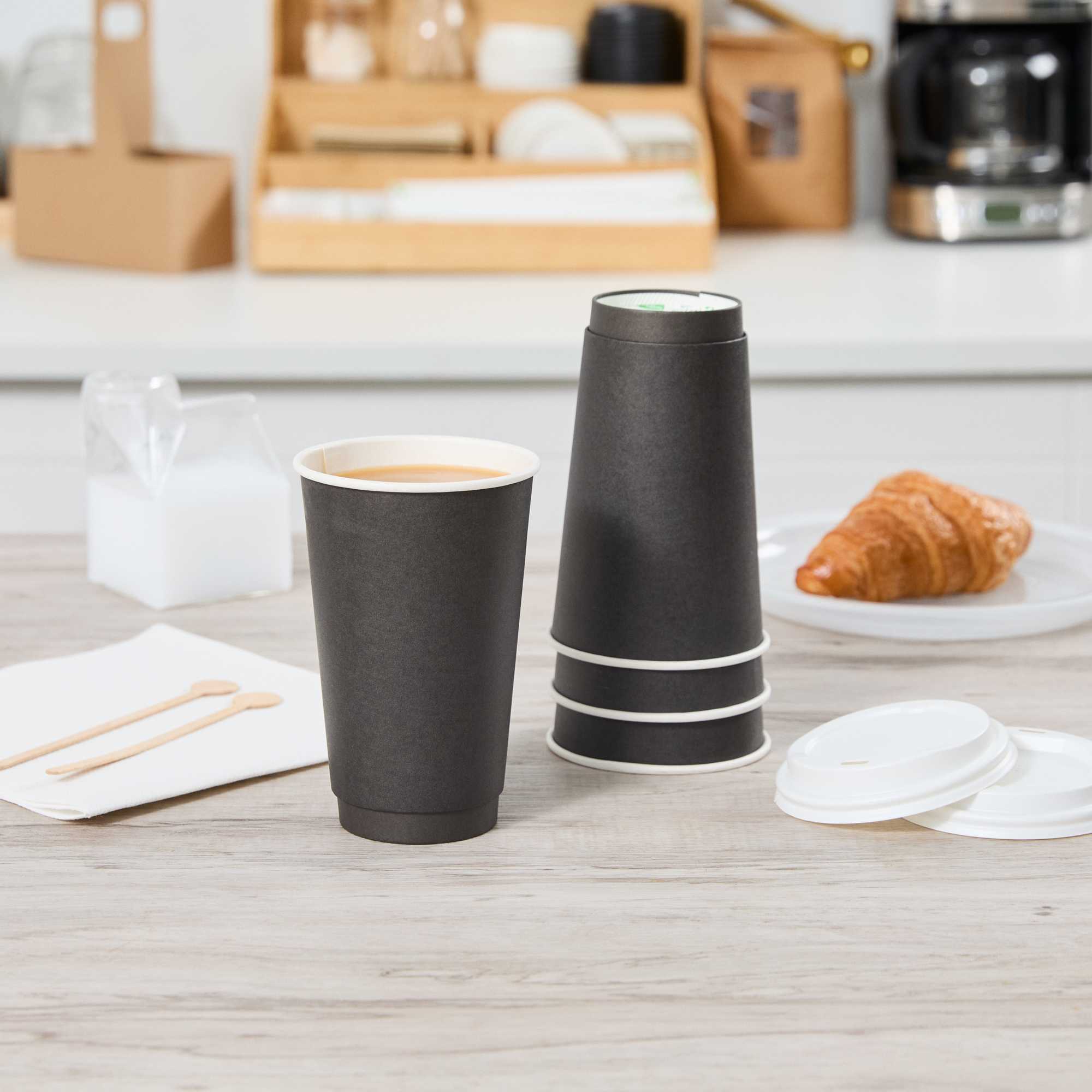 Restpresso 16 oz Black Paper Coffee Cup - Double Wall - 3 1/2" x 3 1/2" x 5 1/2" - 25 count box