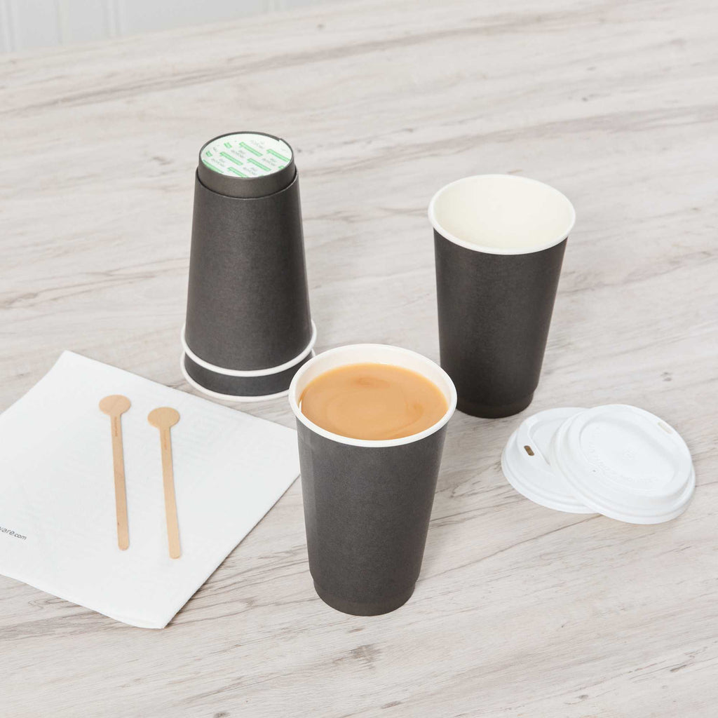 Restpresso 16 oz Black Paper Coffee Cup - Double Wall - 3 1/2" x 3 1/2" x 5 1/2" - 25 count box