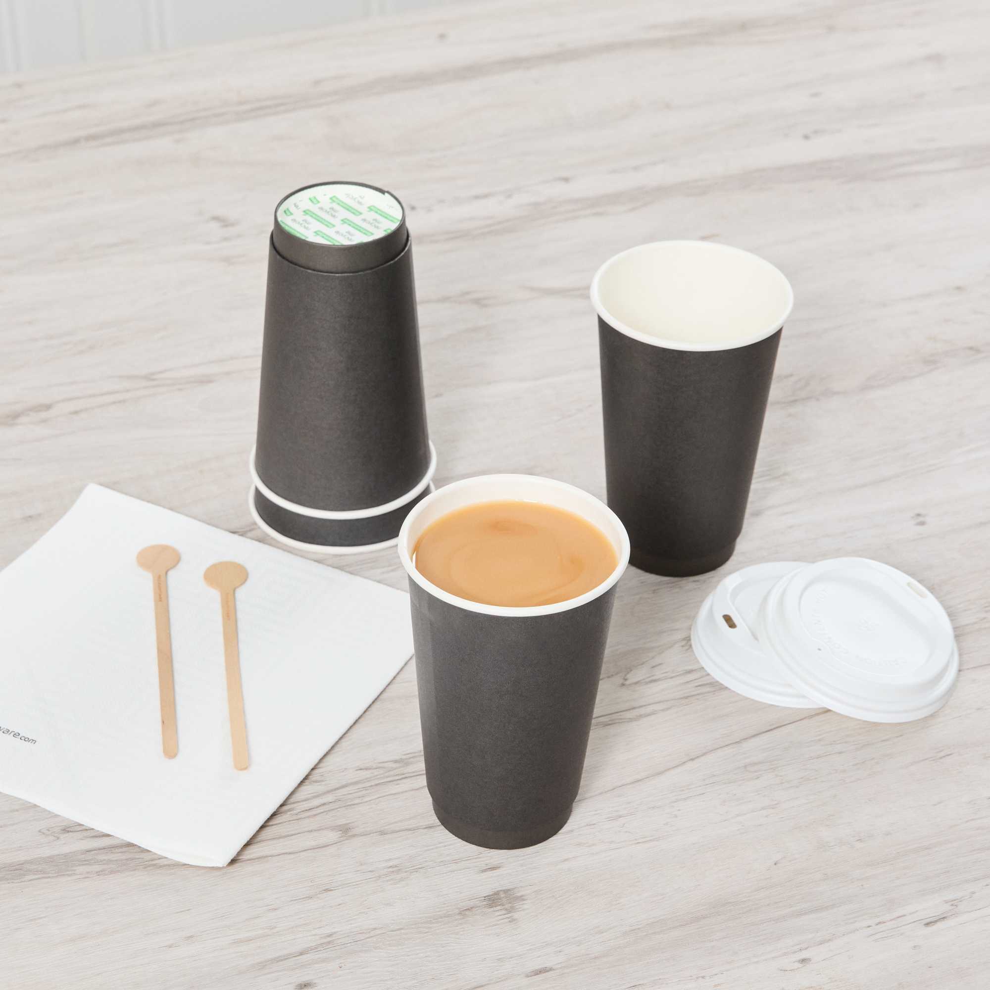 Restpresso 16 oz Black Paper Coffee Cup - Double Wall - 3 1/2" x 3 1/2" x 5 1/2" - 25 count box