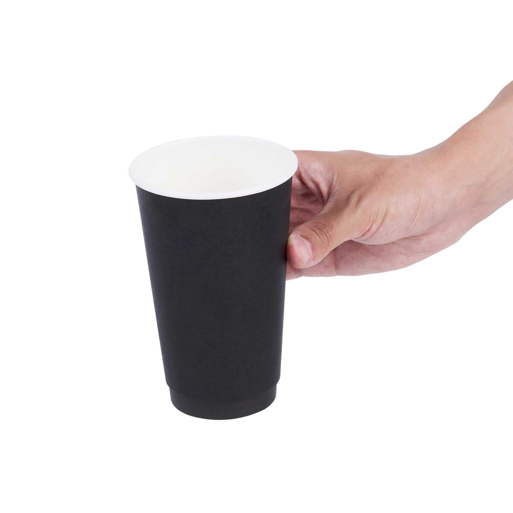 Restpresso 16 oz Black Paper Coffee Cup - Double Wall - 3 1/2" x 3 1/2" x 5 1/2" - 500 count box