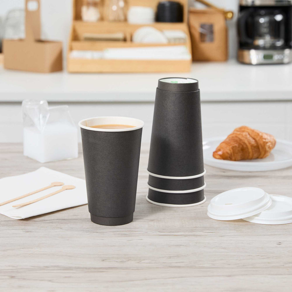 Restpresso 16 oz Black Paper Coffee Cup - Double Wall - 3 1/2" x 3 1/2" x 5 1/2" - 500 count box